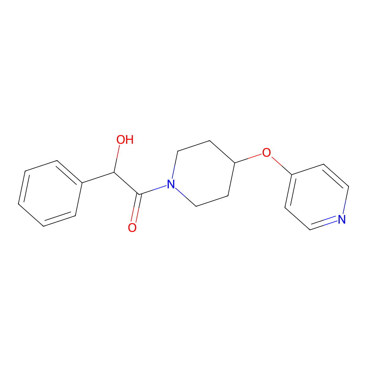 2-Hydroxy-2-phenyl-1-(4-(pyridin-4-yloxy)piperidin-1-yl)ethanone molecular structure, CAS 2034314-63-9