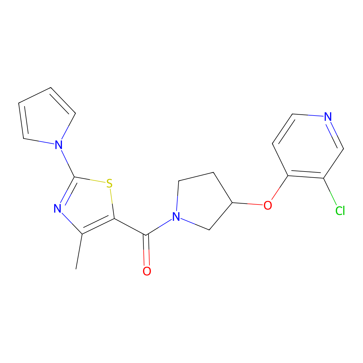 (3-((3-chloropyridin-4-yl)oxy)pyrrolidin-1-yl)(4-methyl-2-(1H-pyrrol-1-yl)thiazol-5-yl)methanone molecular structure, CAS 2034314-65-1