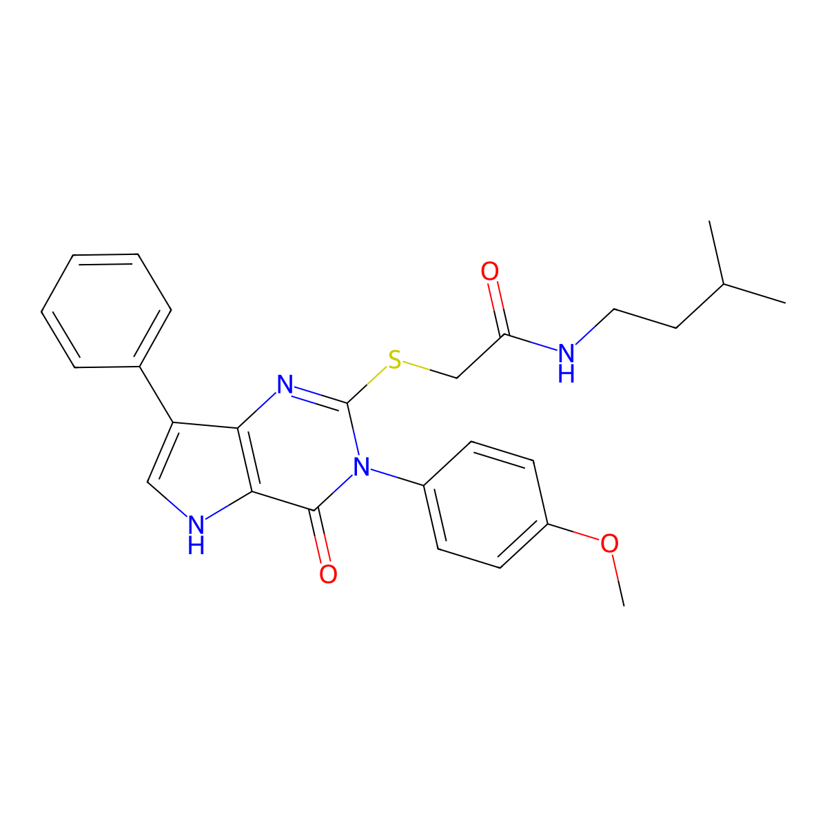 N-isopentyl-2-((3-(4-methoxyphenyl)-4-oxo-7-phenyl-4,5-dihydro-3H-pyrrolo[3,2-d]pyrimidin-2-yl)thio)acetamide molecular structure, CAS 2034314-68-4