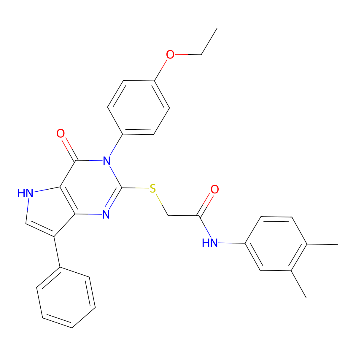 N-(3,4-dimethylphenyl)-2-((3-(4-ethoxyphenyl)-4-oxo-7-phenyl-4,5-dihydro-3H-pyrrolo[3,2-d]pyrimidin-2-yl)thio)acetamide molecular structure, CAS 2034314-77-5