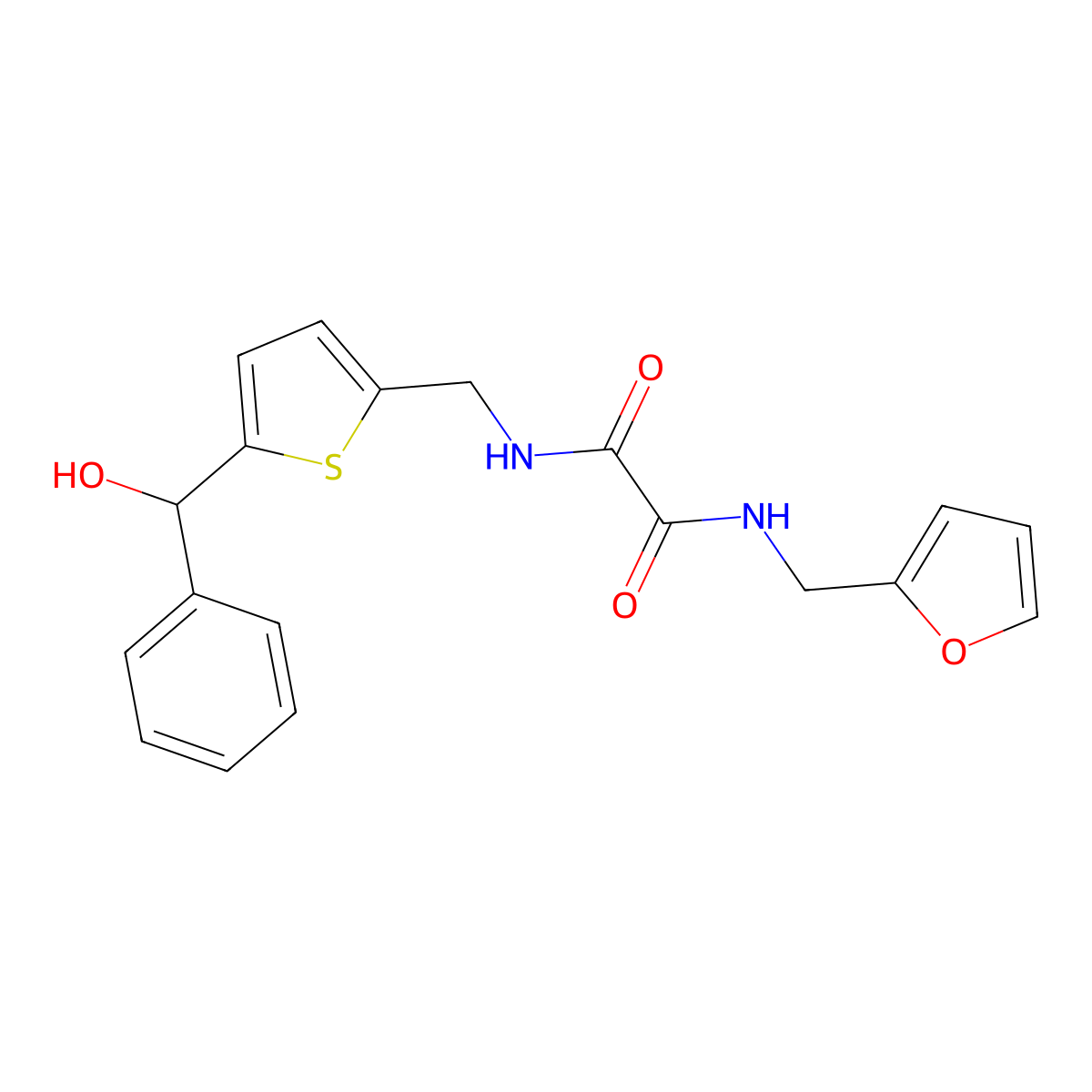 N1-(furan-2-ylmethyl)-N2-((5-(hydroxy(phenyl)methyl)thiophen-2-yl)methyl)oxalamide molecular structure, CAS 2034314-80-0