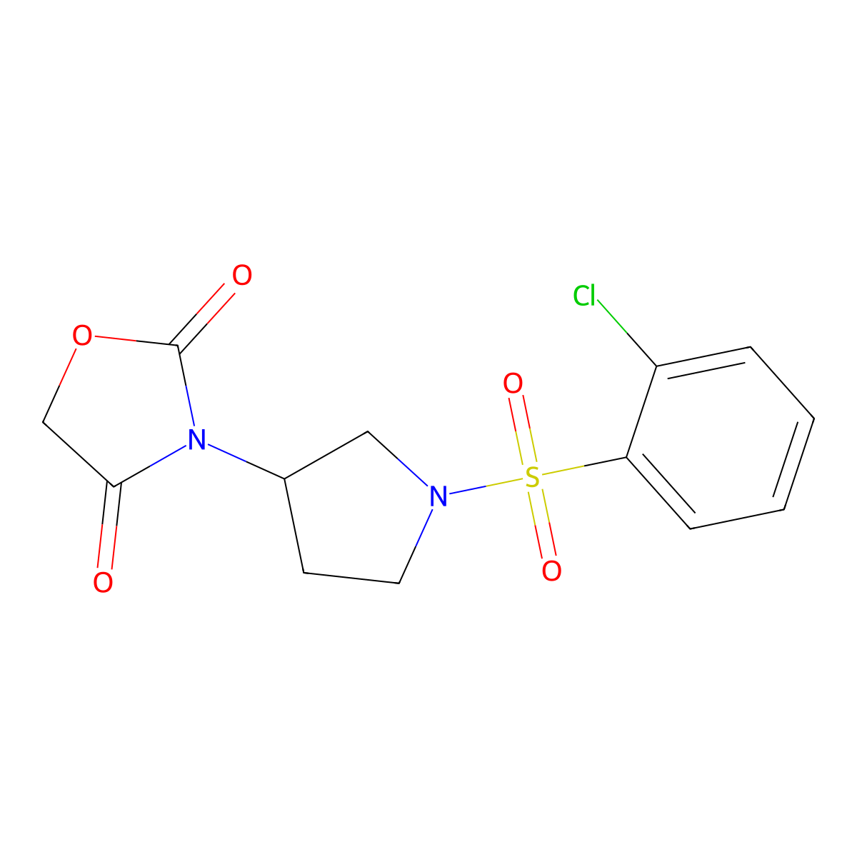 3-(1-((2-Chlorophenyl)sulfonyl)pyrrolidin-3-yl)oxazolidine-2,4-dione molecular structure, CAS 2034314-82-2