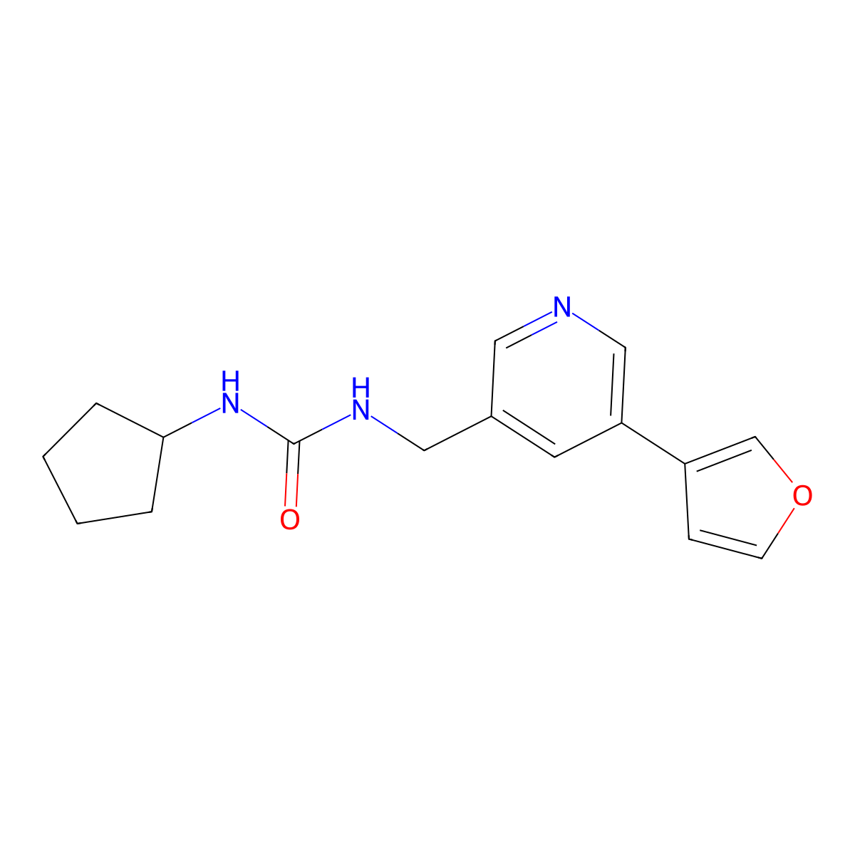 1-Cyclopentyl-3-((5-(furan-3-yl)pyridin-3-yl)methyl)urea molecular structure, CAS 2034314-87-7