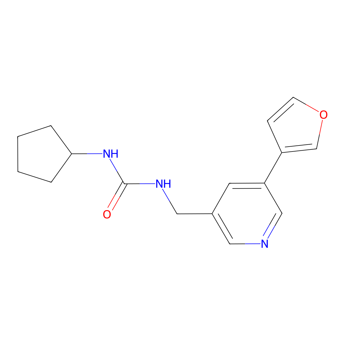1-Cyclopentyl-3-((5-(furan-3-yl)pyridin-3-yl)methyl)urea molecular structure, CAS 2034314-87-7