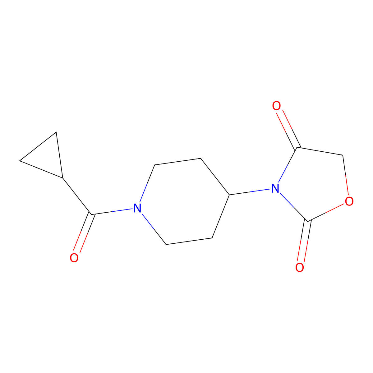 3-(1-(Cyclopropanecarbonyl)piperidin-4-yl)oxazolidine-2,4-dione molecular structure, CAS 2034314-91-3