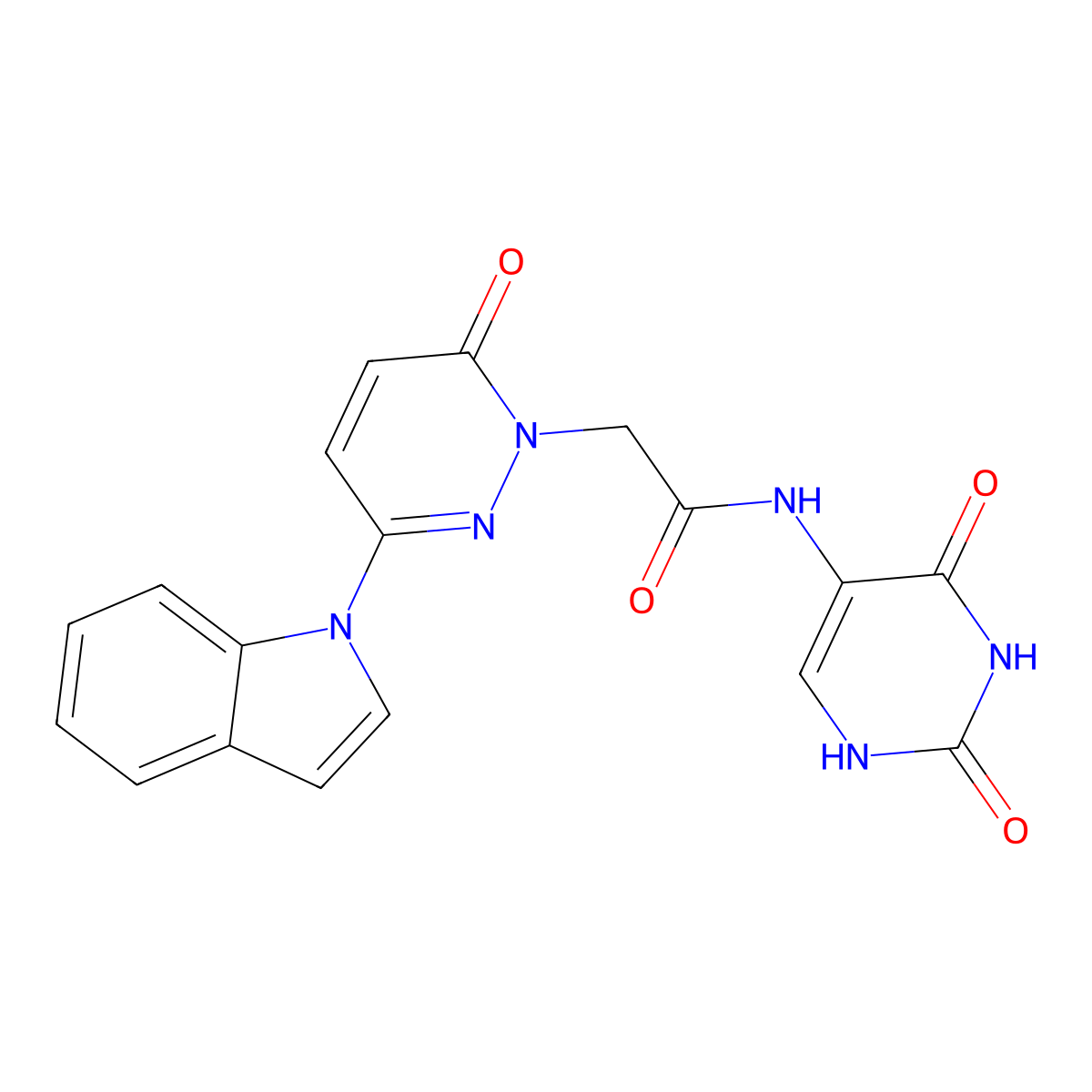 2-(3-(1H-indol-1-yl)-6-oxopyridazin-1(6H)-yl)-N-(2,4-dioxo-1,2,3,4-tetrahydropyrimidin-5-yl)acetamide molecular structure, CAS 2034314-93-5