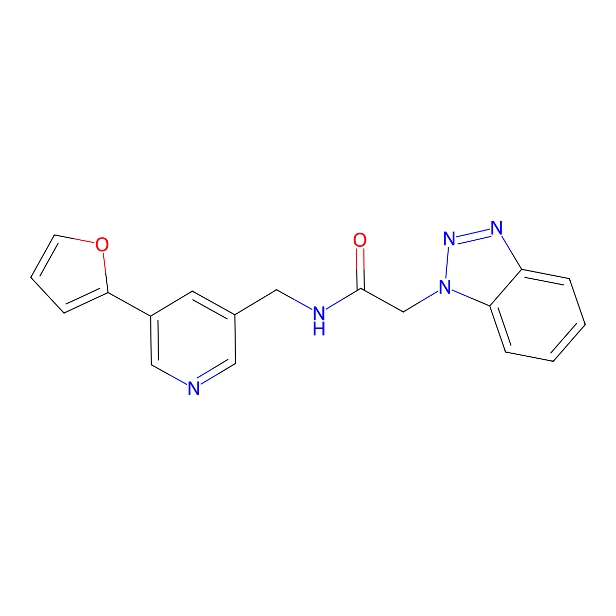 2-(1H-benzo[d][1,2,3]triazol-1-yl)-N-((5-(furan-2-yl)pyridin-3-yl)methyl)acetamide molecular structure, CAS 2034315-00-7
