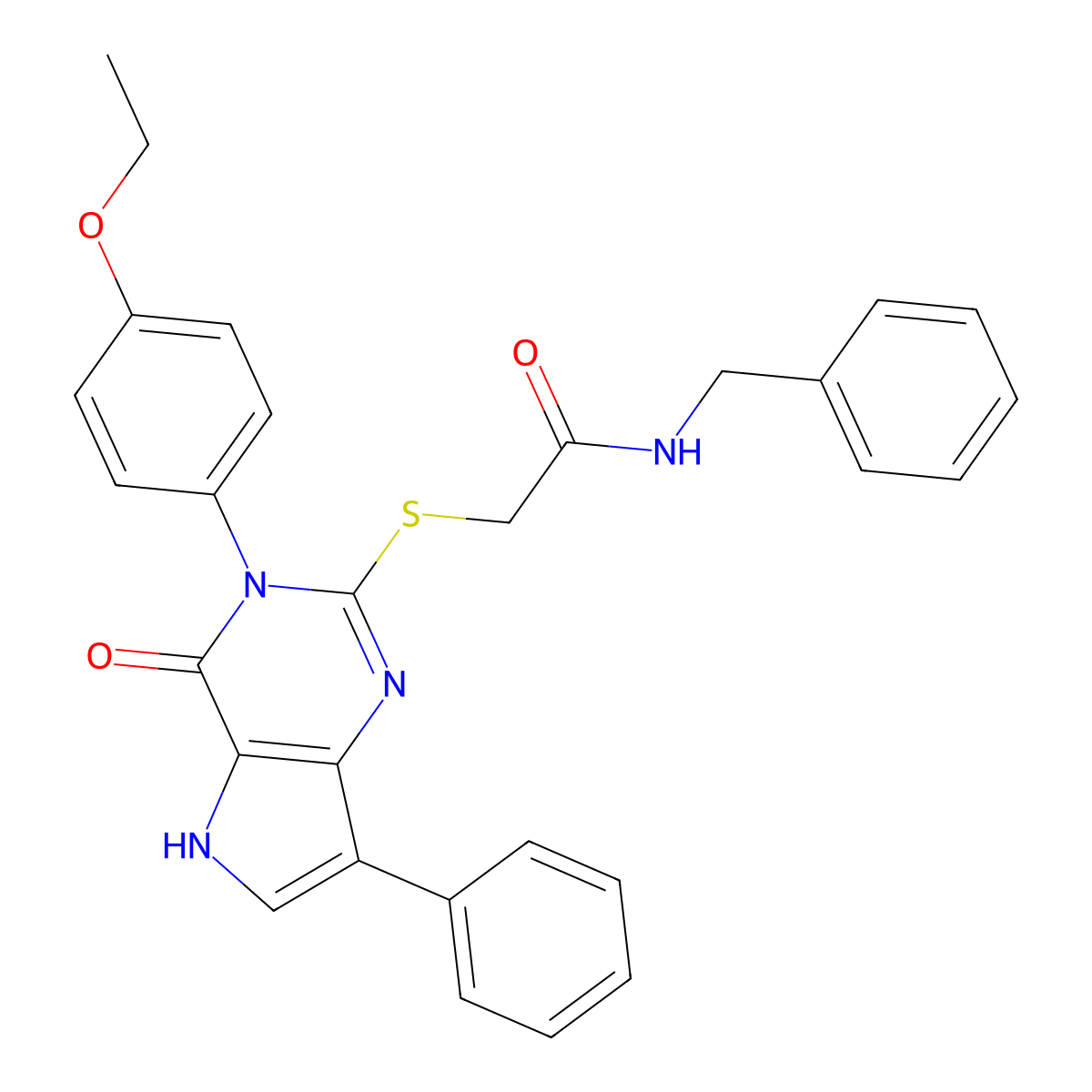 N-benzyl-2-((3-(4-ethoxyphenyl)-4-oxo-7-phenyl-4,5-dihydro-3H-pyrrolo[3,2-d]pyrimidin-2-yl)thio)acetamide molecular structure, CAS 2034315-01-8