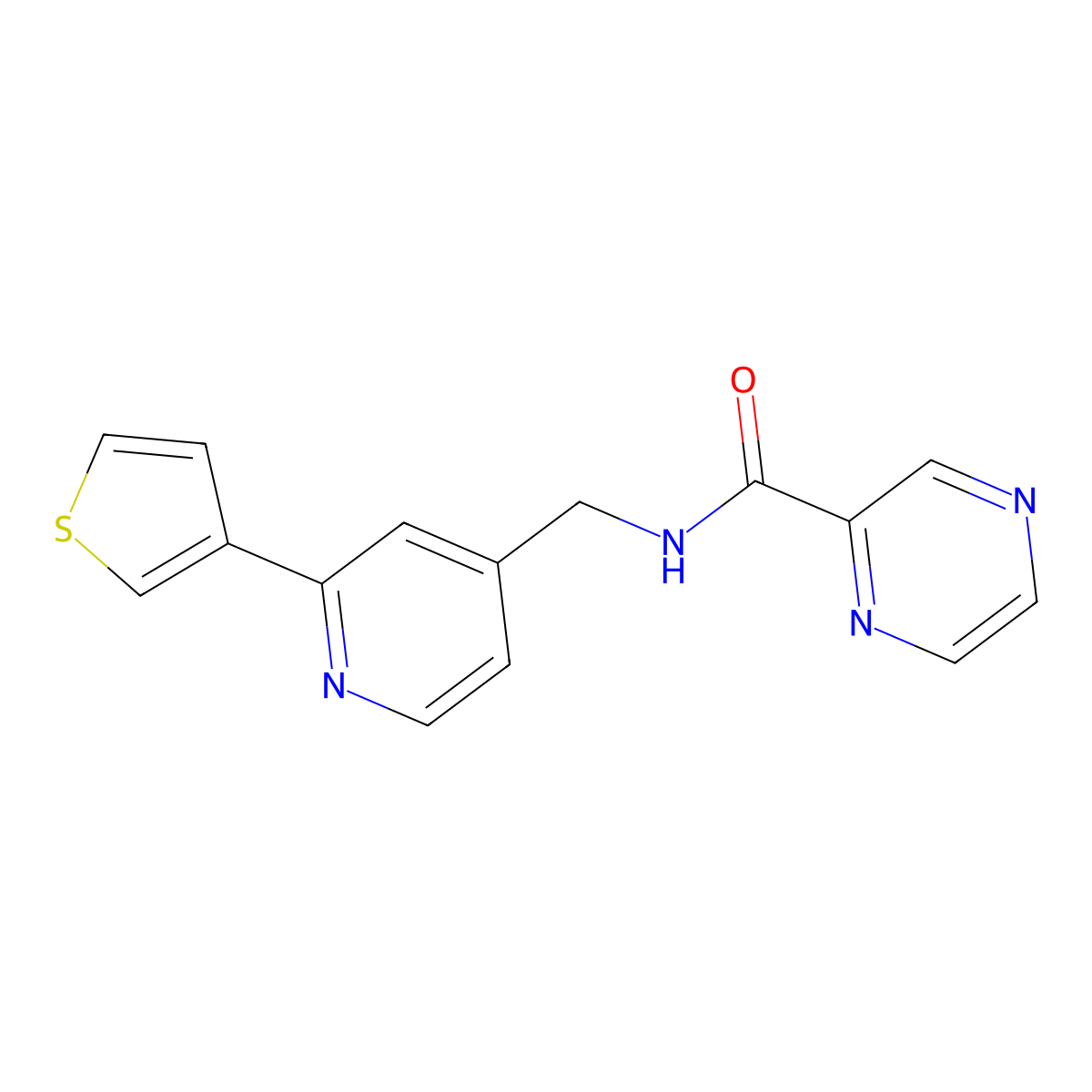 N-{[2-(thiophen-3-yl)pyridin-4-yl]methyl}pyrazine-2-carboxamide molecular structure, CAS 2034315-05-2