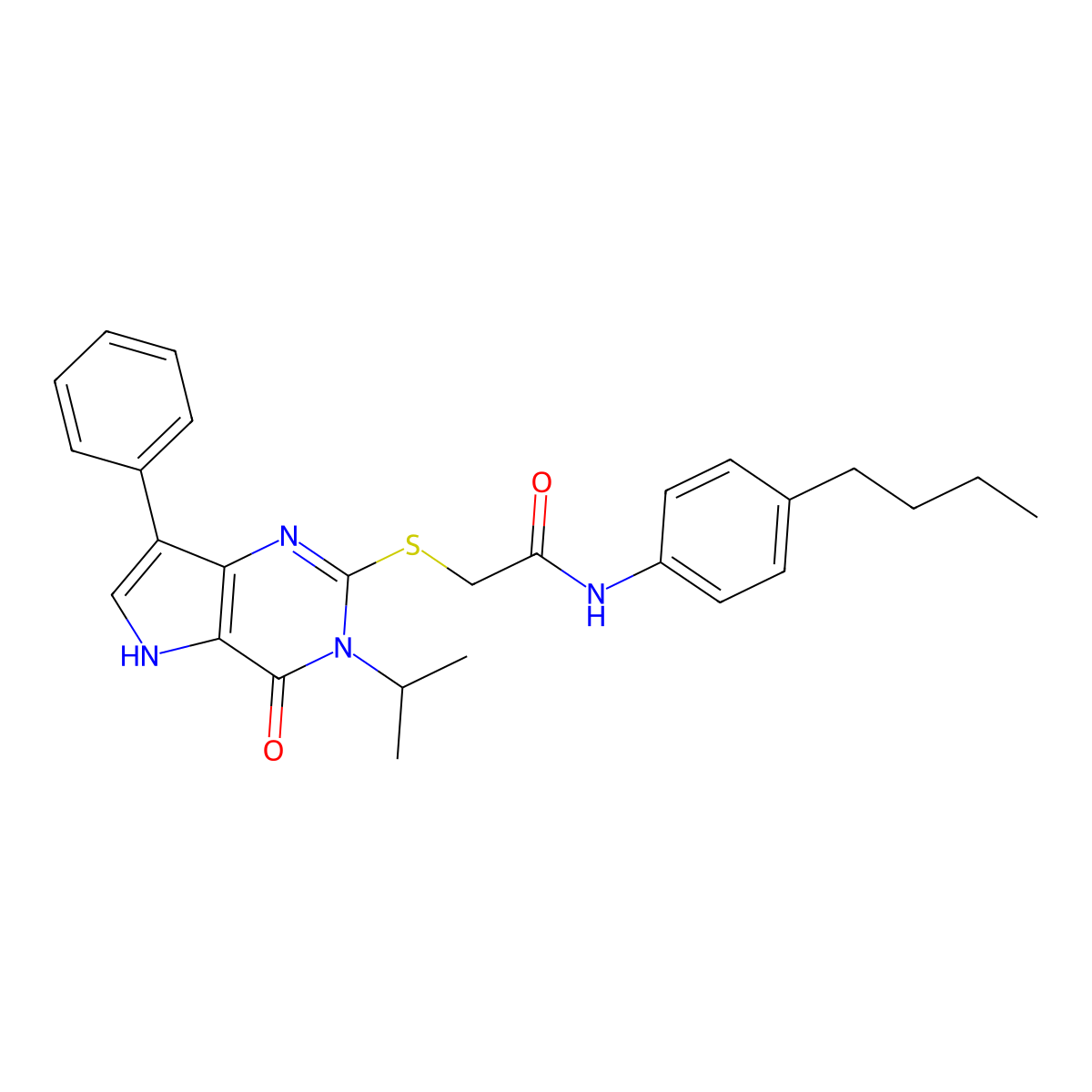 N-(4-butylphenyl)-2-((3-isopropyl-4-oxo-7-phenyl-4,5-dihydro-3H-pyrrolo[3,2-d]pyrimidin-2-yl)thio)acetamide molecular structure, CAS 2034315-06-3