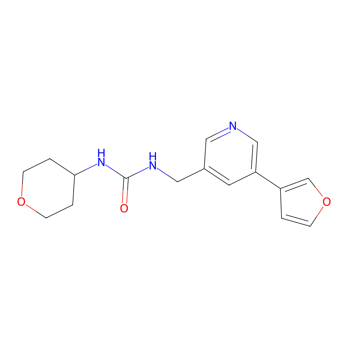 1-((5-(furan-3-yl)pyridin-3-yl)methyl)-3-(tetrahydro-2H-pyran-4-yl)urea molecular structure, CAS 2034315-07-4