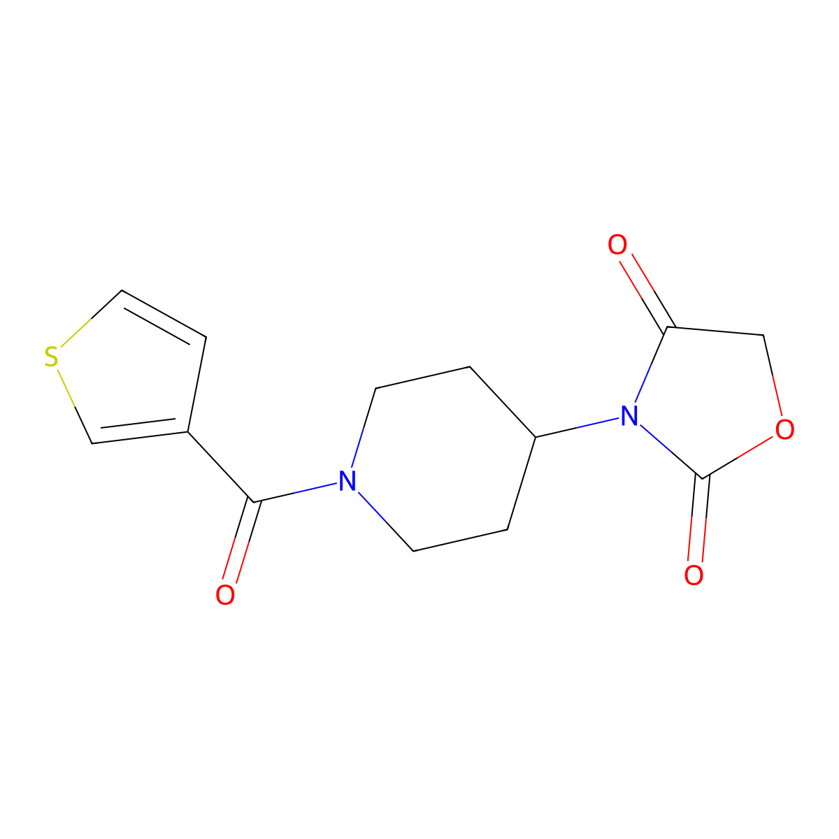 3-(1-(Thiophene-3-carbonyl)piperidin-4-yl)oxazolidine-2,4-dione molecular structure, CAS 2034315-08-5