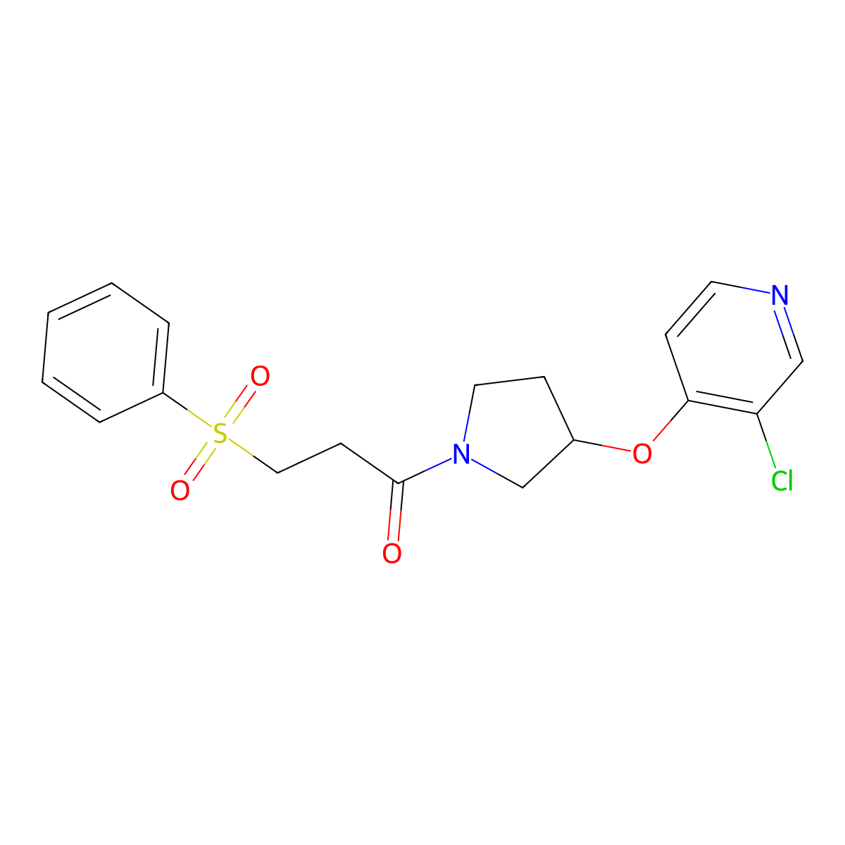 1-(3-((3-Chloropyridin-4-yl)oxy)pyrrolidin-1-yl)-3-(phenylsulfonyl)propan-1-one molecular structure, CAS 2034315-09-6