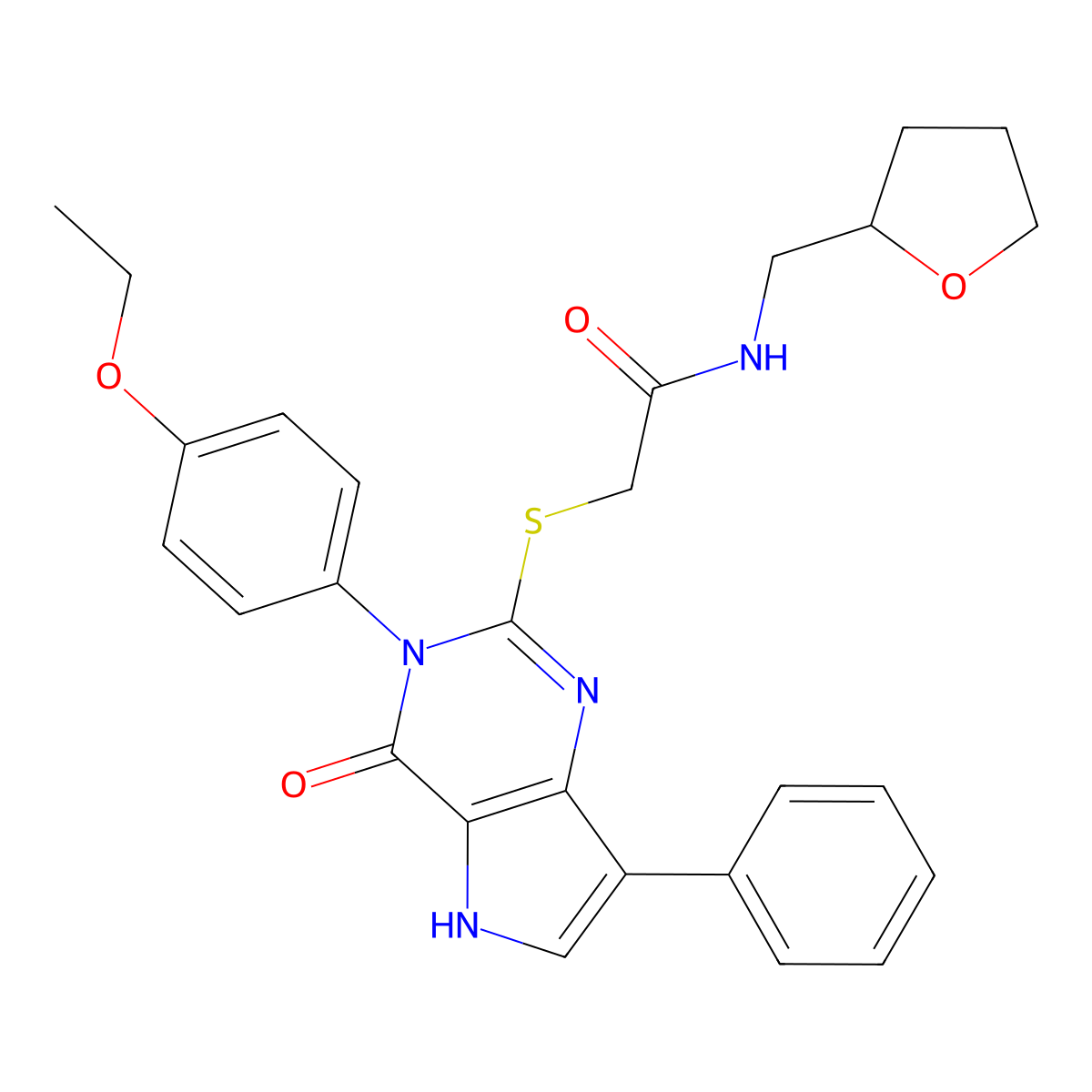 2-((3-(4-ethoxyphenyl)-4-oxo-7-phenyl-4,5-dihydro-3H-pyrrolo[3,2-d]pyrimidin-2-yl)thio)-N-((tetrahydrofuran-2-yl)methyl)acetamide molecular structure, CAS 2034315-11-0