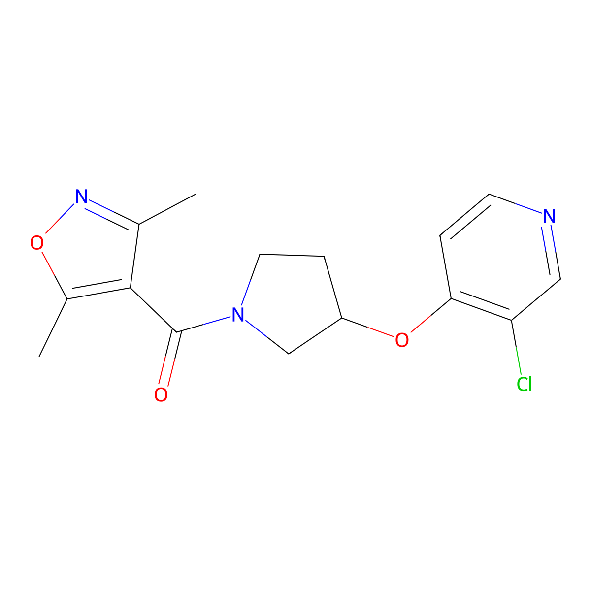 (3-((3-Chloropyridin-4-yl)oxy)pyrrolidin-1-yl)(3,5-dimethylisoxazol-4-yl)methanone molecular structure, CAS 2034315-15-4