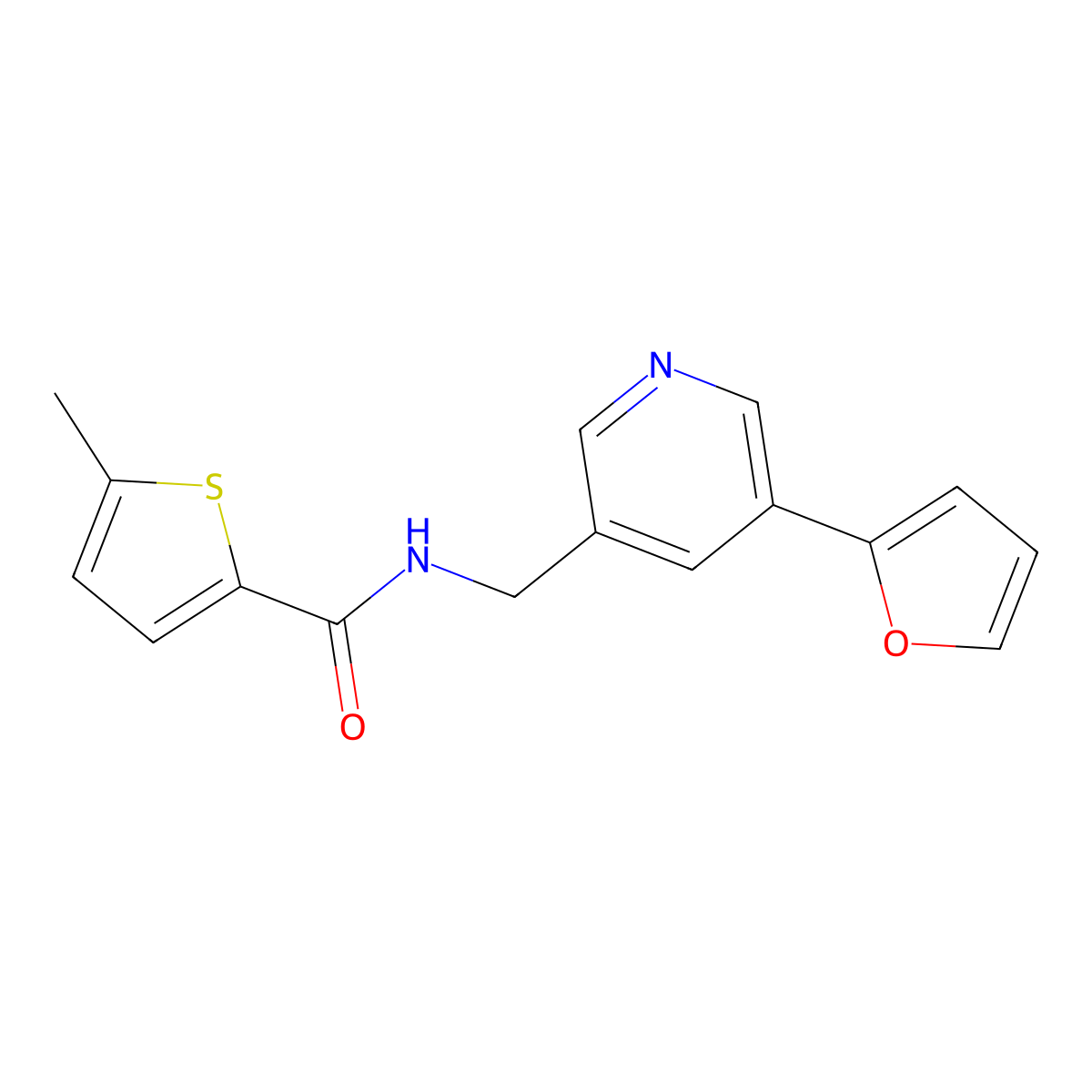 N-((5-(furan-2-yl)pyridin-3-yl)methyl)-5-methylthiophene-2-carboxamide molecular structure, CAS 2034315-17-6
