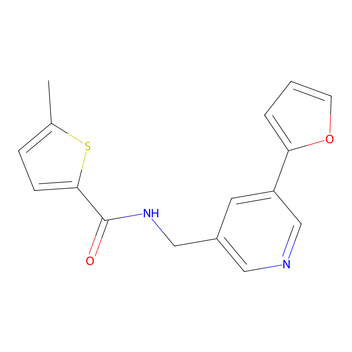 N-((5-(furan-2-yl)pyridin-3-yl)methyl)-5-methylthiophene-2-carboxamide molecular structure, CAS 2034315-17-6