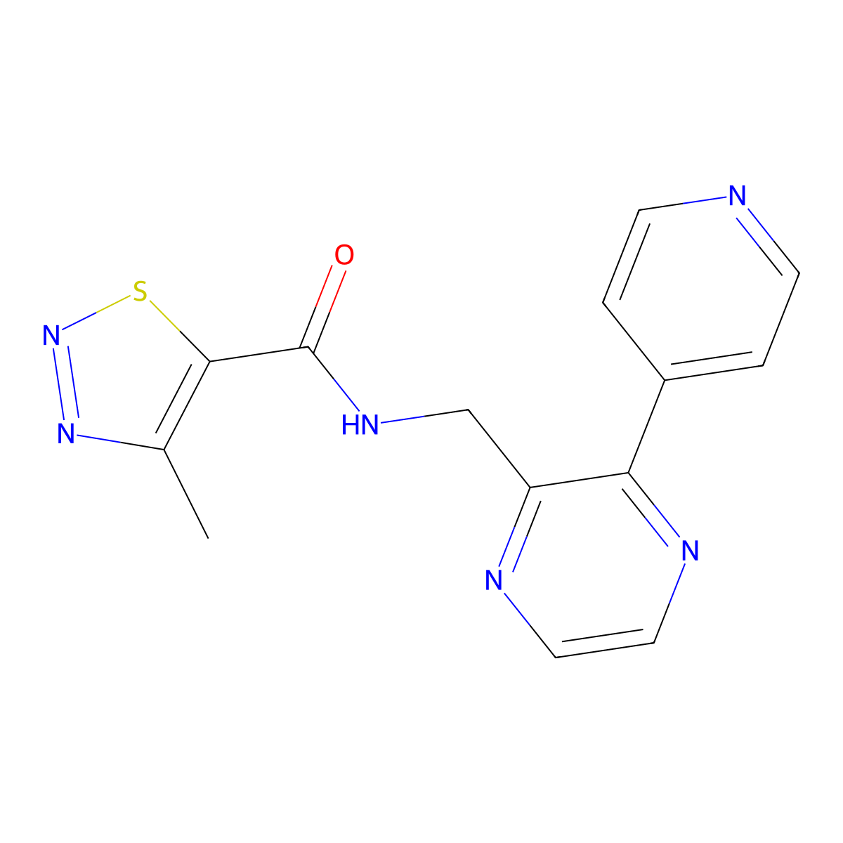 4-methyl-N-((3-(pyridin-4-yl)pyrazin-2-yl)methyl)-1,2,3-thiadiazole-5-carboxamide molecular structure, CAS 2034315-22-3