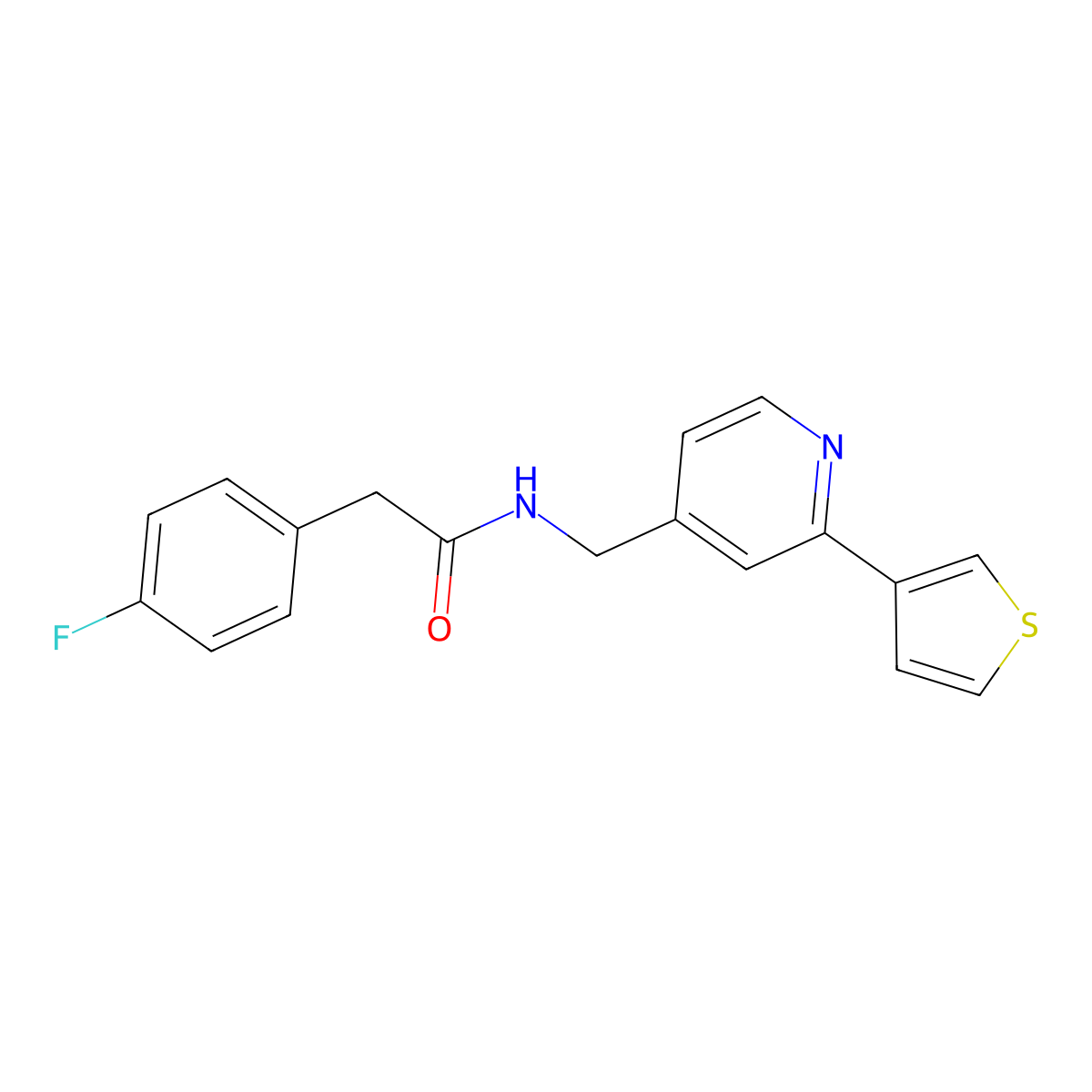 2-(4-fluorophenyl)-N-((2-(thiophen-3-yl)pyridin-4-yl)methyl)acetamide molecular structure, CAS 2034315-24-5