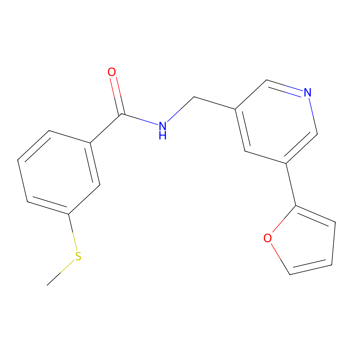 N-((5-(furan-2-yl)pyridin-3-yl)methyl)-3-(methylthio)benzamide molecular structure, CAS 2034315-27-8