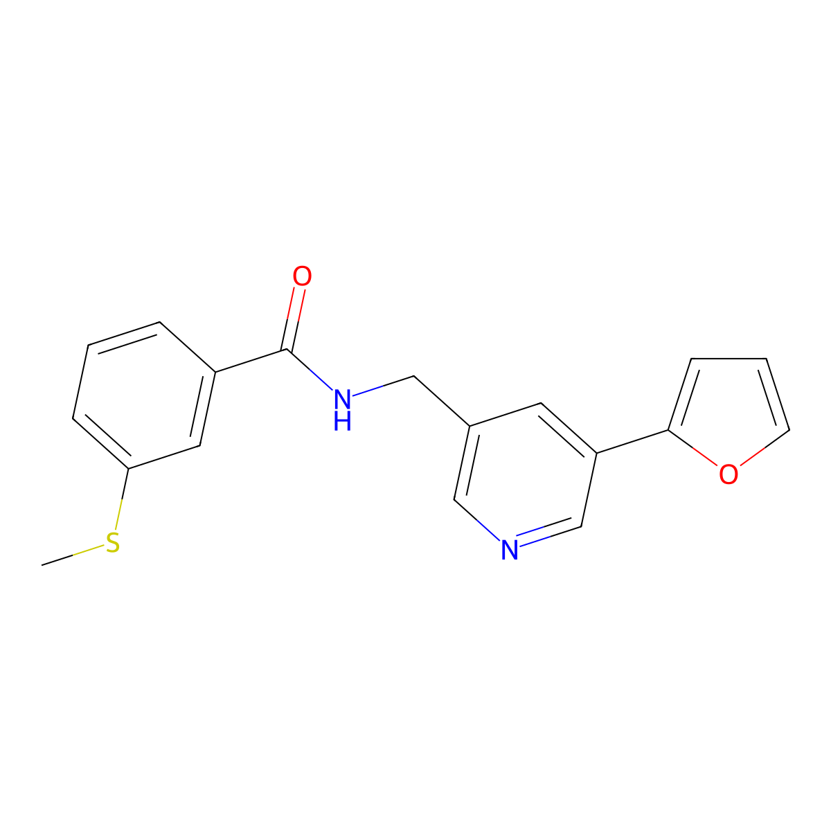 N-((5-(furan-2-yl)pyridin-3-yl)methyl)-3-(methylthio)benzamide molecular structure, CAS 2034315-27-8