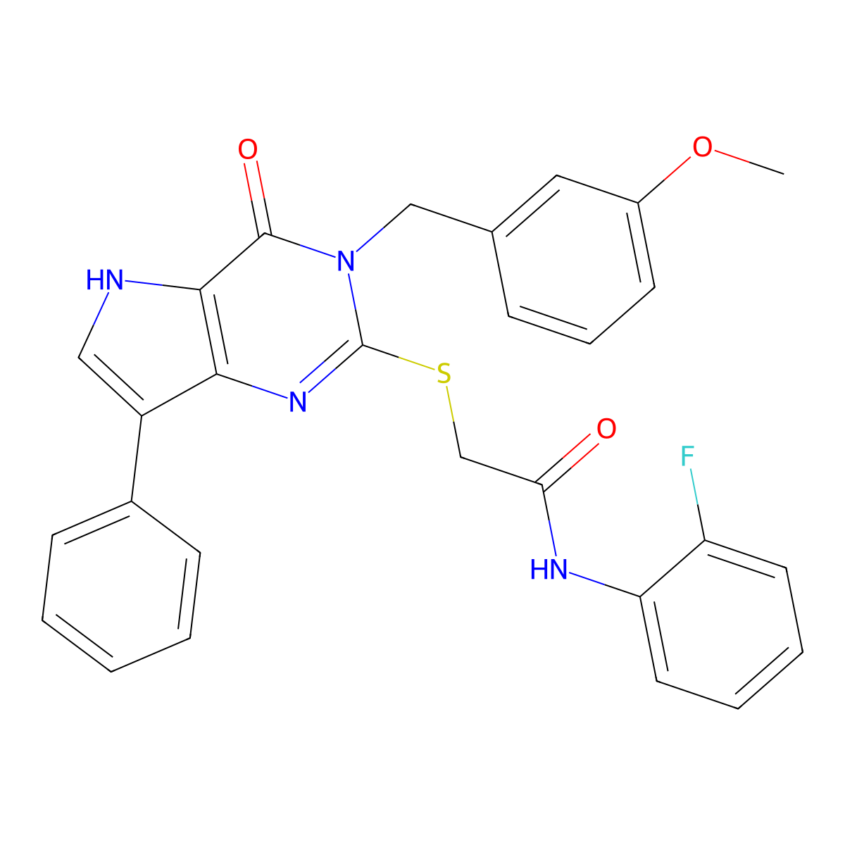 N-(2-fluorophenyl)-2-((3-(3-methoxybenzyl)-4-oxo-7-phenyl-4,5-dihydro-3H-pyrrolo[3,2-d]pyrimidin-2-yl)thio)acetamide molecular structure, CAS 2034315-30-3