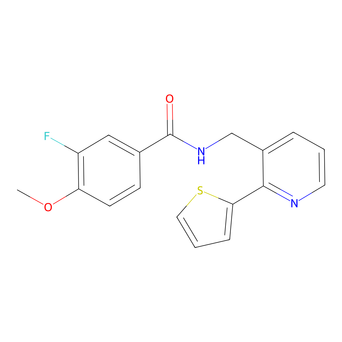 3-fluoro-4-methoxy-N-{[2-(thiophen-2-yl)pyridin-3-yl]methyl}benzamide molecular structure, CAS 2034315-34-7