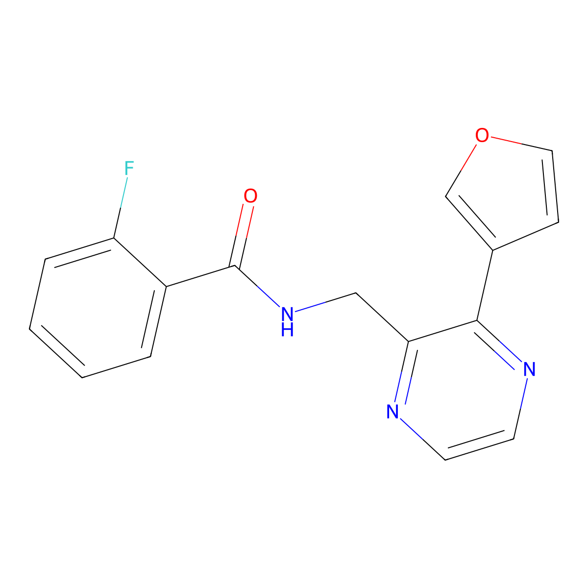 2-fluoro-N-((3-(furan-3-yl)pyrazin-2-yl)methyl)benzamide molecular structure, CAS 2034315-38-1