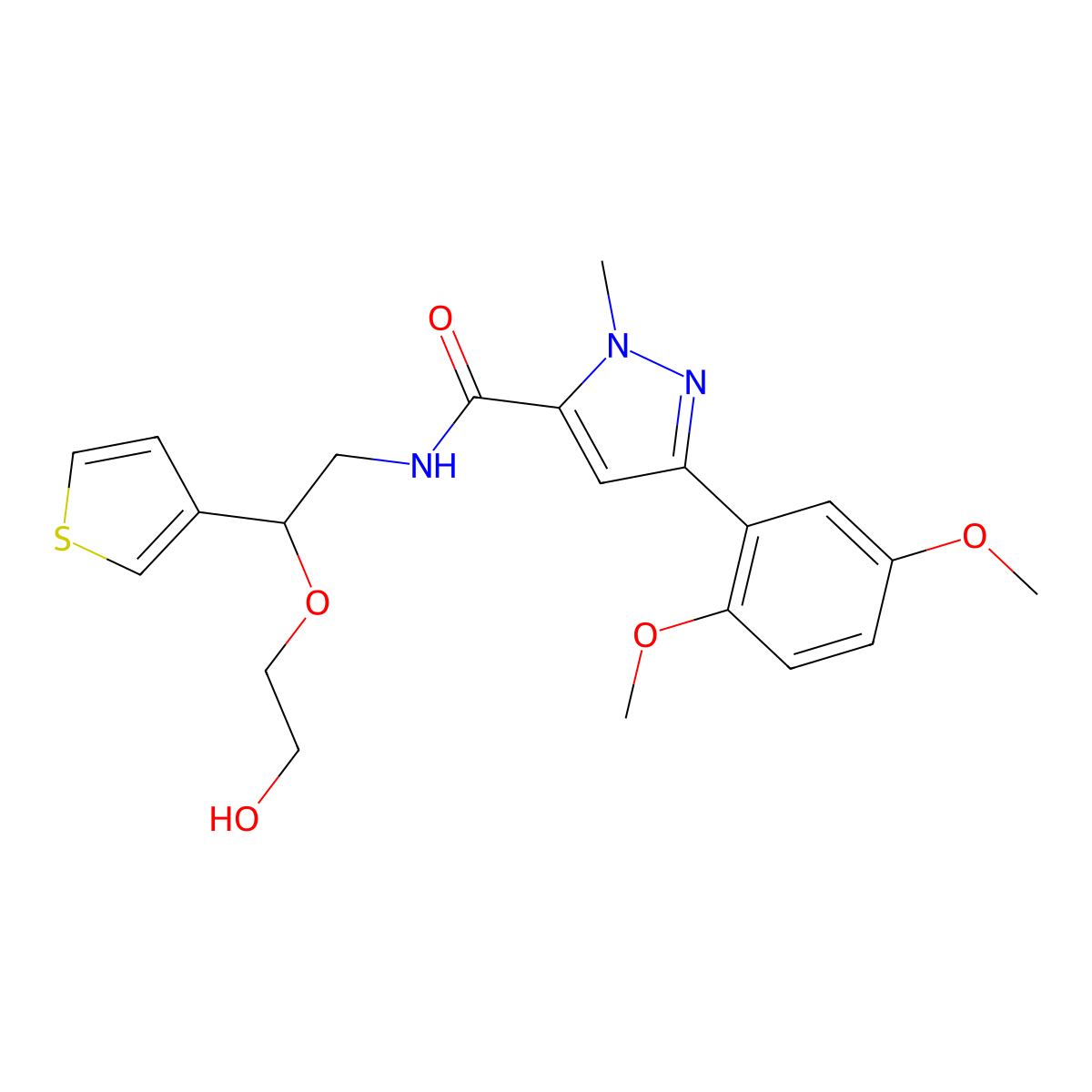 3-(2,5-dimethoxyphenyl)-N-[2-(2-hydroxyethoxy)-2-(thiophen-3-yl)ethyl]-1-methyl-1H-pyrazole-5-carboxamide molecular structure, CAS 2034315-43-8