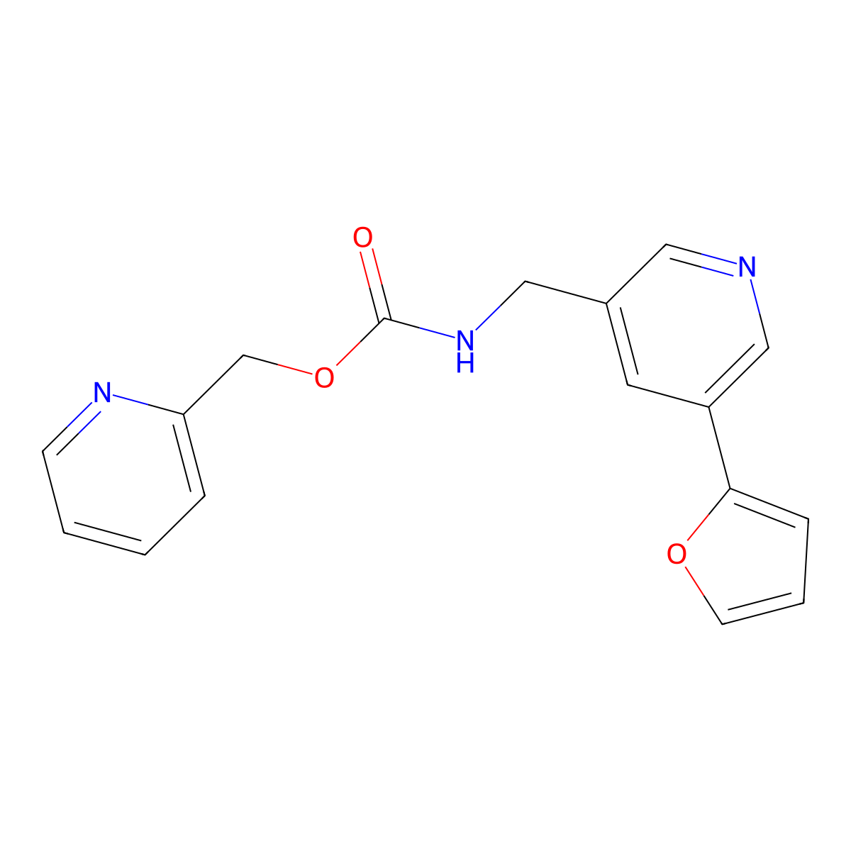 Pyridin-2-ylmethyl ((5-(furan-2-yl)pyridin-3-yl)methyl)carbamate molecular structure, CAS 2034315-50-7
