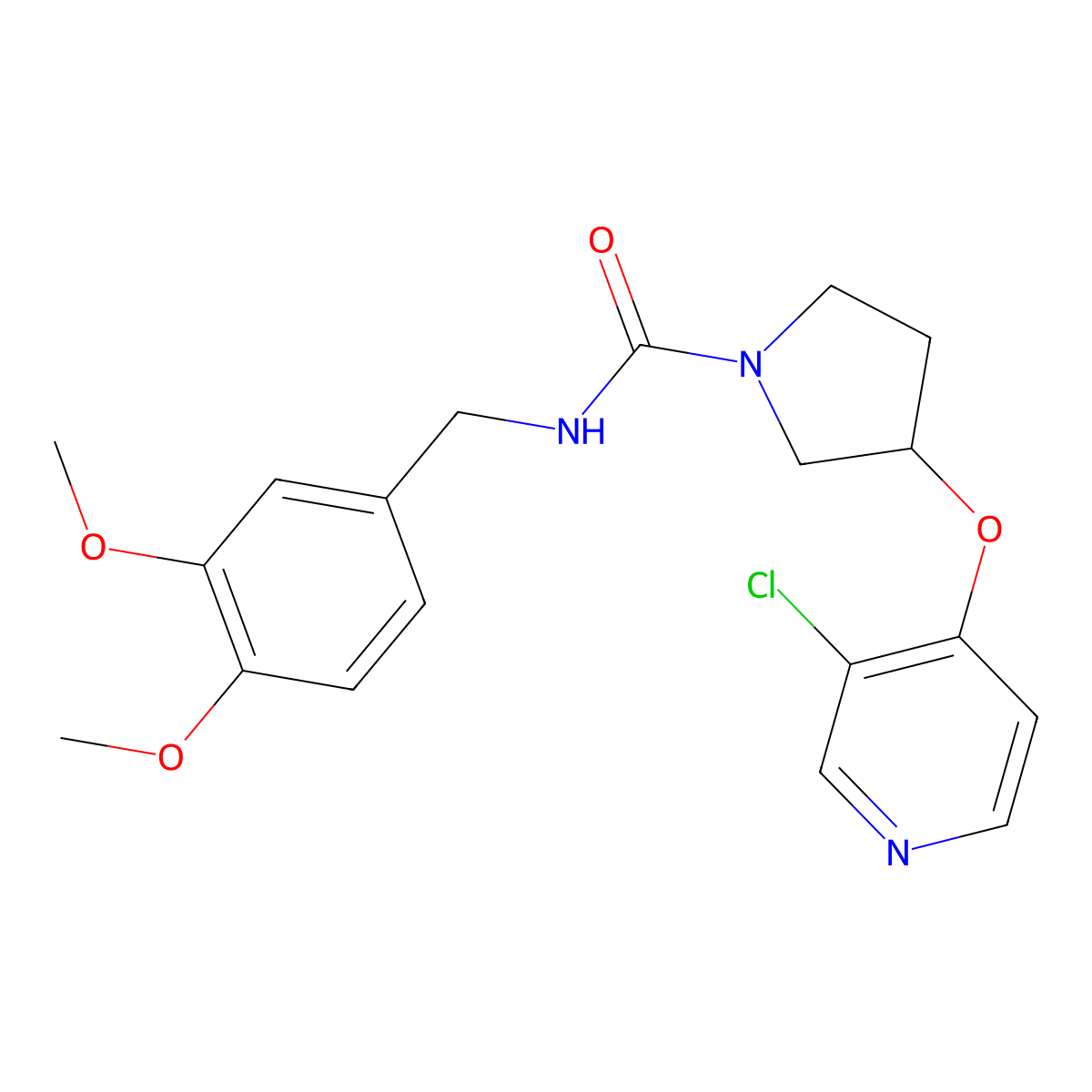 3-((3-chloropyridin-4-yl)oxy)-N-(3,4-dimethoxybenzyl)pyrrolidine-1-carboxamide molecular structure, CAS 2034315-51-8