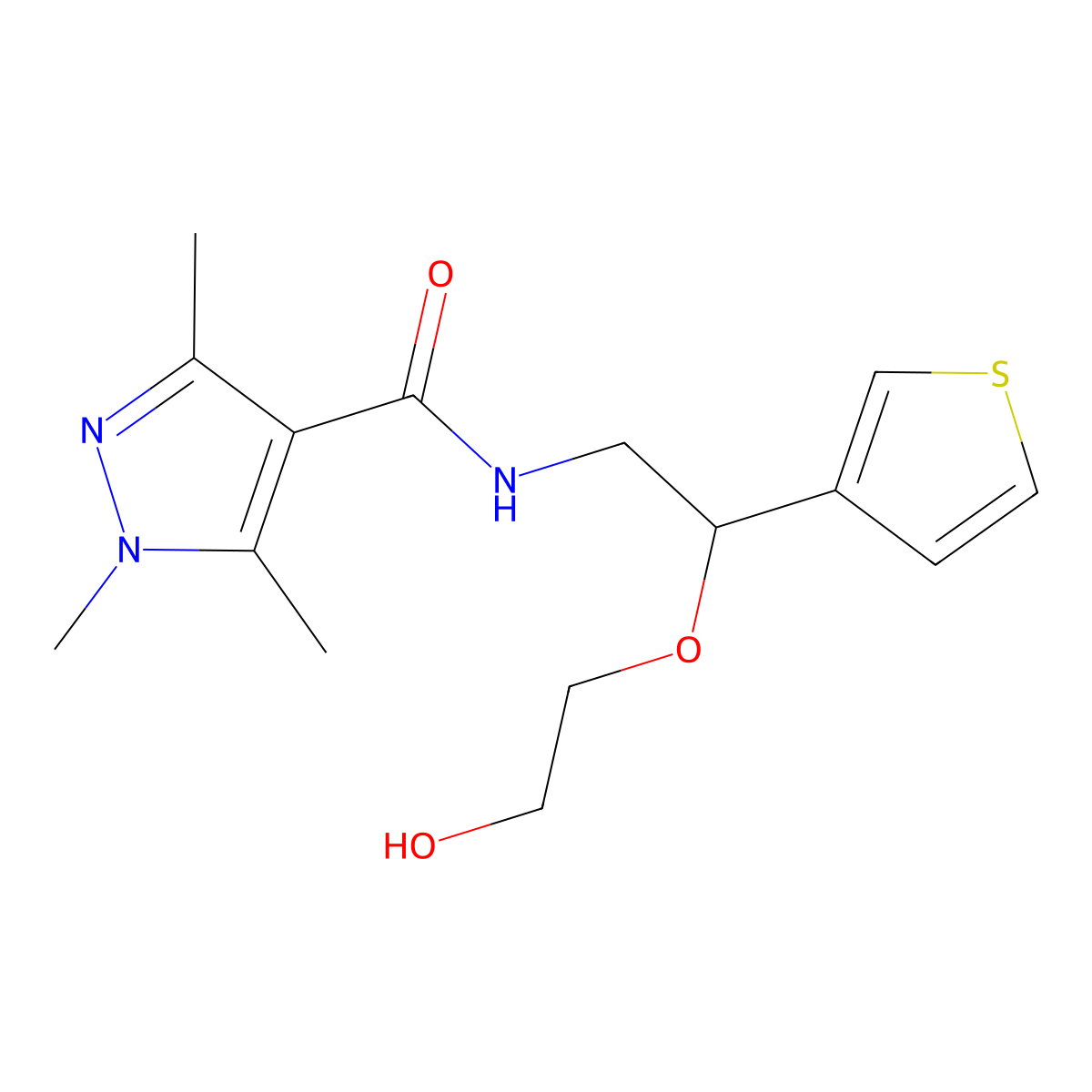 N-[2-(2-hydroxyethoxy)-2-(thiophen-3-yl)ethyl]-1,3,5-trimethyl-1H-pyrazole-4-carboxamide molecular structure, CAS 2034315-52-9