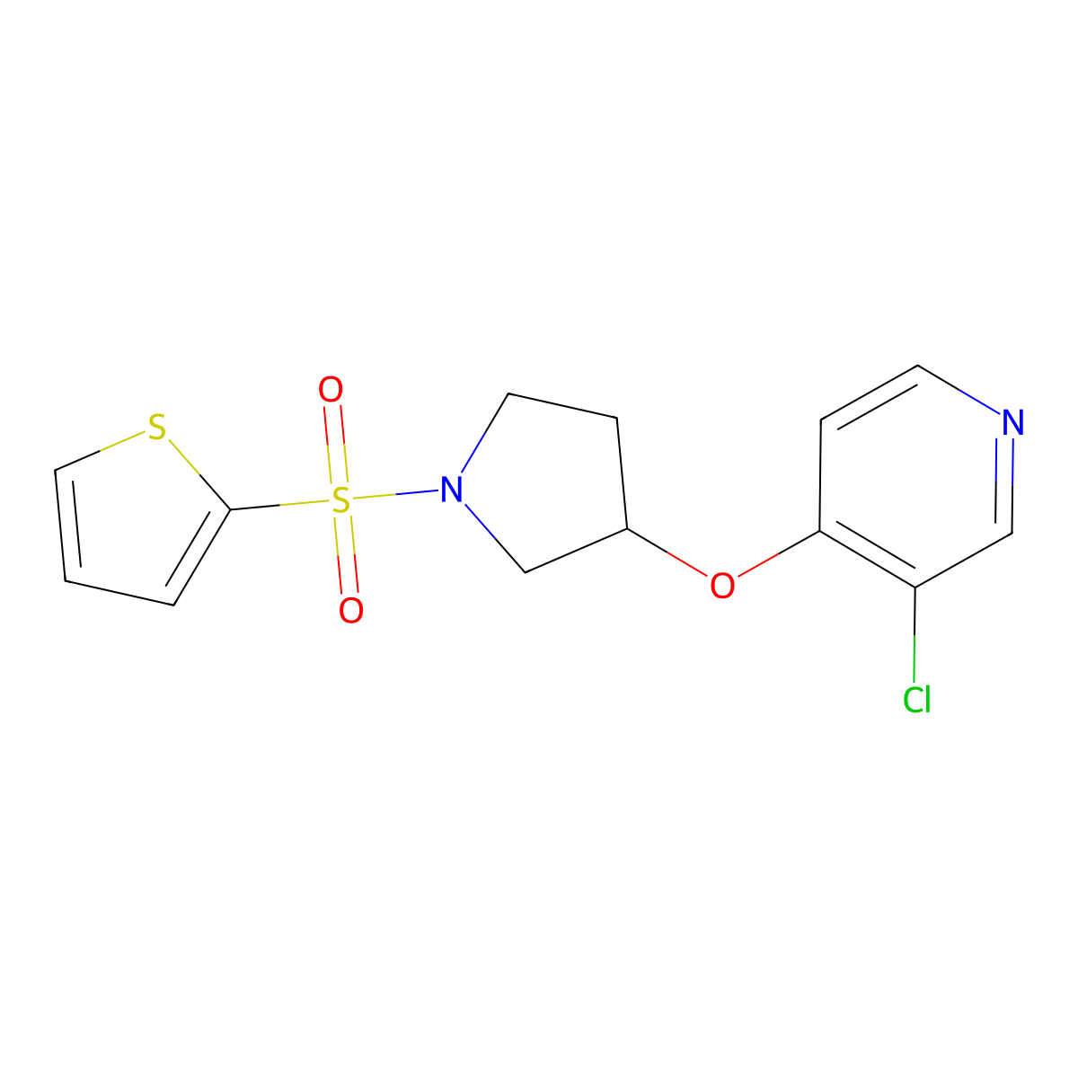 3-Chloro-4-((1-(thiophen-2-ylsulfonyl)pyrrolidin-3-yl)oxy)pyridine molecular structure, CAS 2034315-61-0