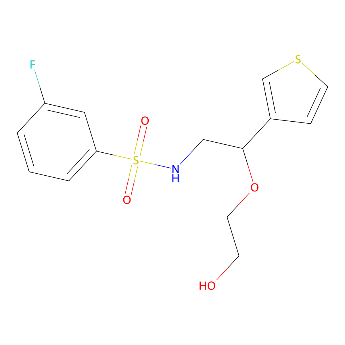 3-fluoro-N-(2-(2-hydroxyethoxy)-2-(thiophen-3-yl)ethyl)benzenesulfonamide molecular structure, CAS 2034315-64-3