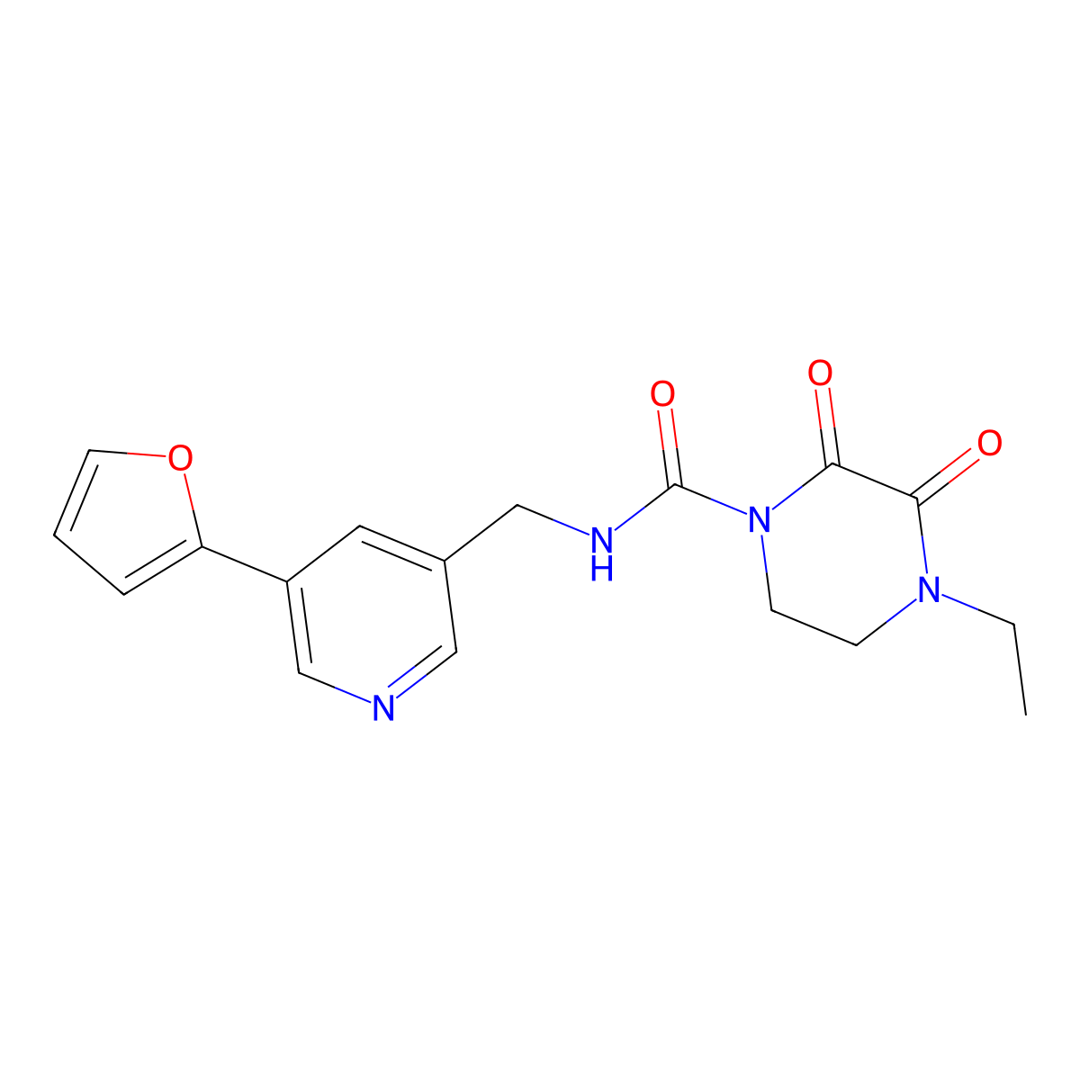 4-ethyl-N-{[5-(furan-2-yl)pyridin-3-yl]methyl}-2,3-dioxopiperazine-1-carboxamide molecular structure, CAS 2034315-65-4