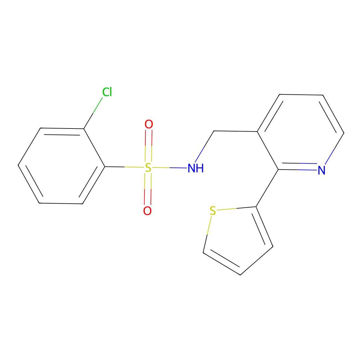 2-chloro-N-((2-(thiophen-2-yl)pyridin-3-yl)methyl)benzenesulfonamide molecular structure, CAS 2034315-68-7
