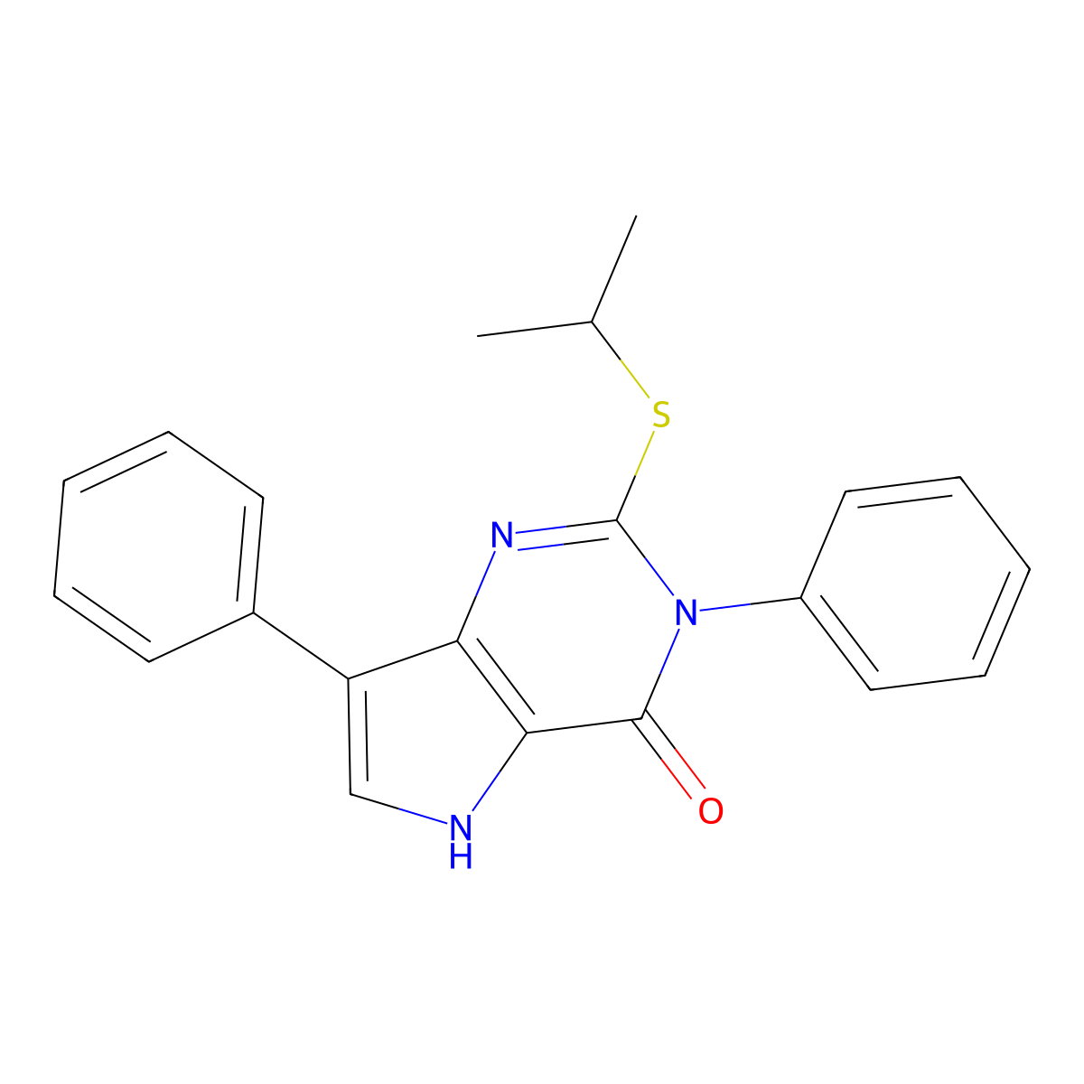 2-(isopropylthio)-3,7-diphenyl-3H-pyrrolo[3,2-d]pyrimidin-4(5H)-one molecular structure, CAS 2034315-69-8