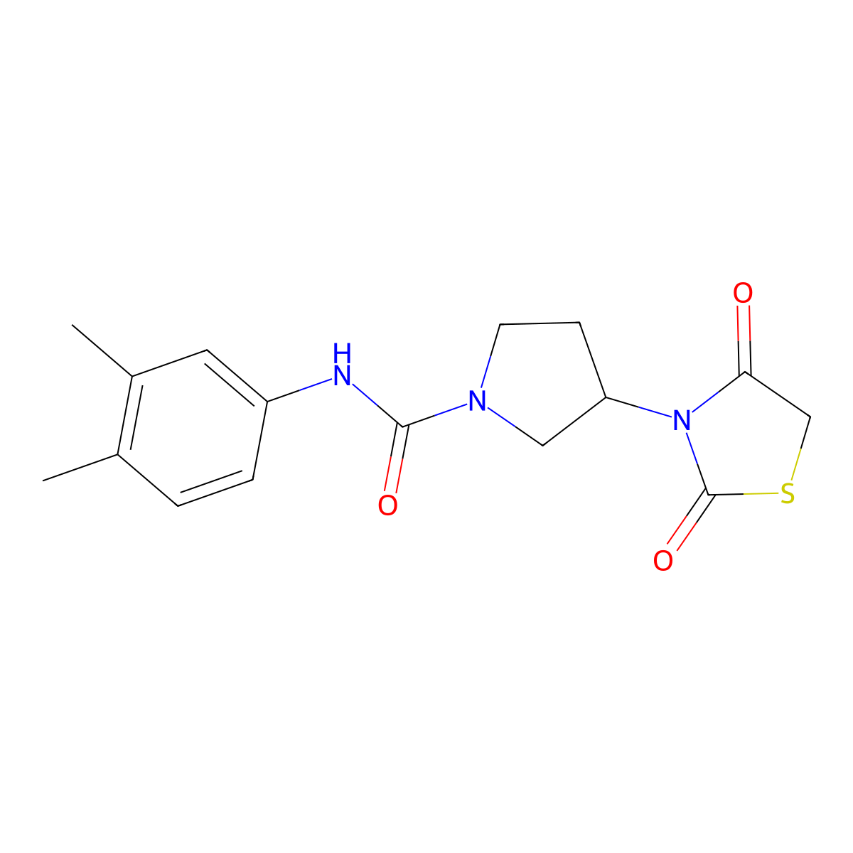 N-(3,4-dimethylphenyl)-3-(2,4-dioxothiazolidin-3-yl)pyrrolidine-1-carboxamide molecular structure, CAS 2034315-71-2