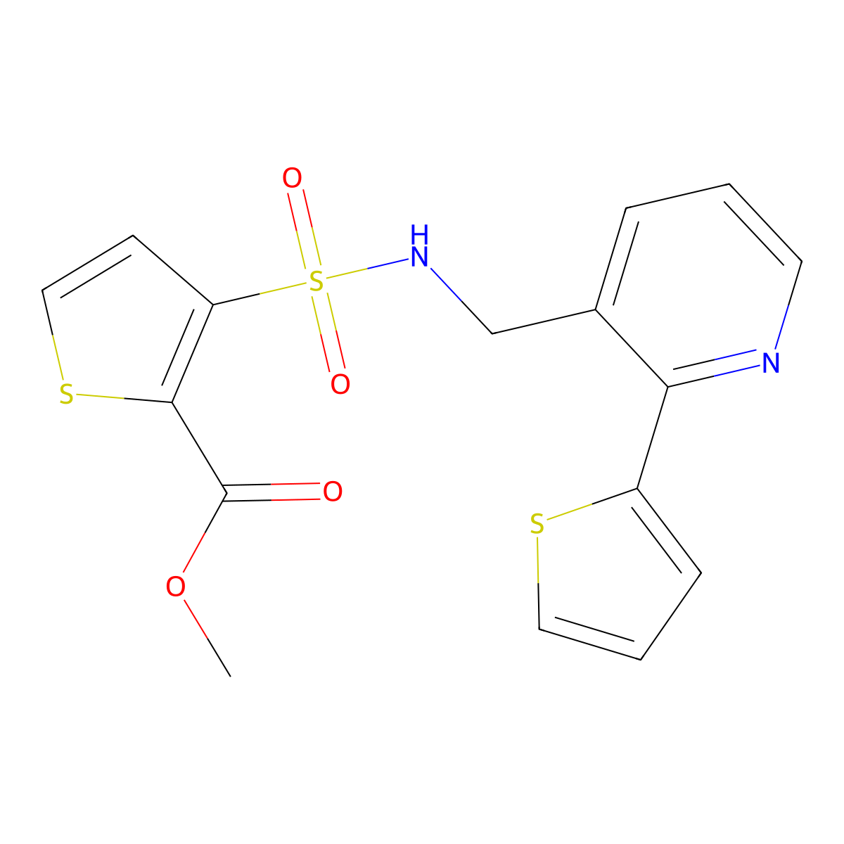 methyl 3-(N-((2-(thiophen-2-yl)pyridin-3-yl)methyl)sulfamoyl)thiophene-2-carboxylate molecular structure, CAS 2034315-73-4