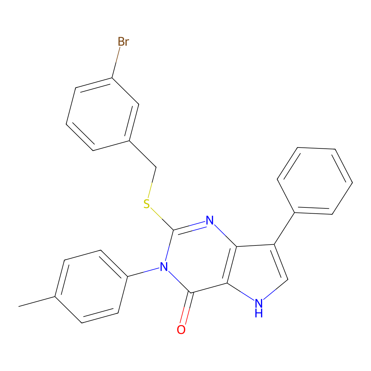 2-((3-bromobenzyl)thio)-7-phenyl-3-(p-tolyl)-3H-pyrrolo[3,2-d]pyrimidin-4(5H)-one molecular structure, CAS 2034315-75-6