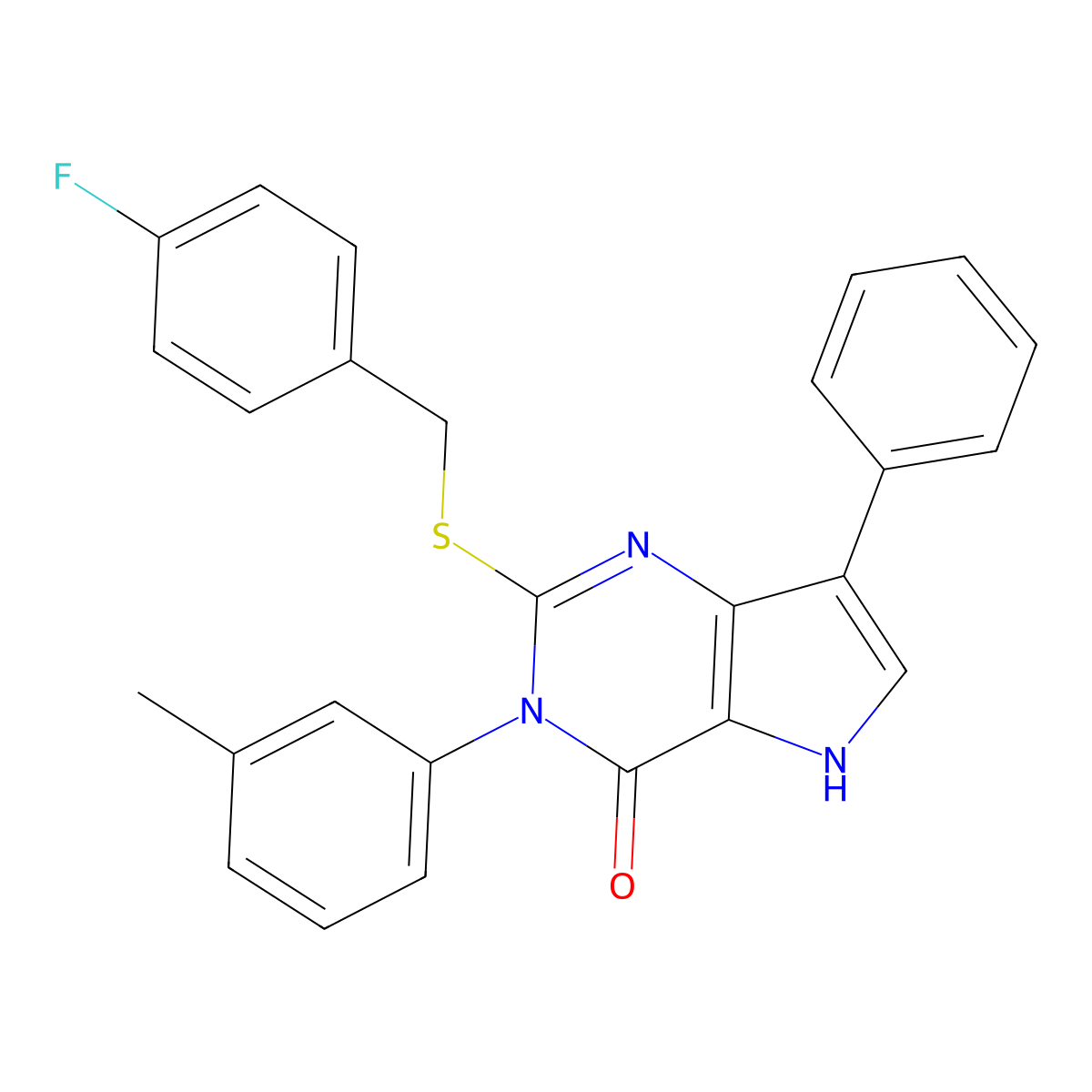 2-((4-fluorobenzyl)thio)-7-phenyl-3-(m-tolyl)-3H-pyrrolo[3,2-d]pyrimidin-4(5H)-one molecular structure, CAS 2034315-78-9