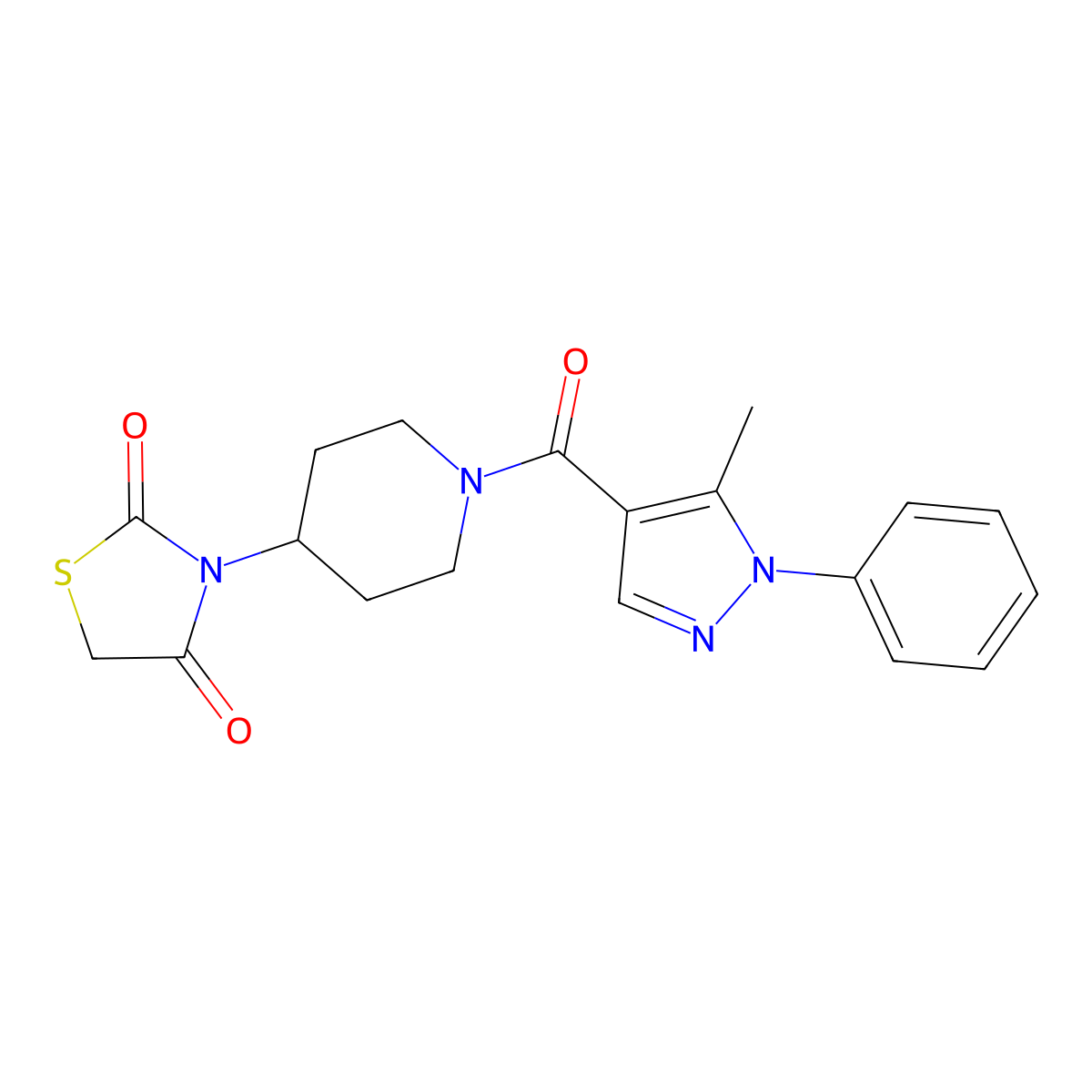 3-(1-(5-methyl-1-phenyl-1H-pyrazole-4-carbonyl)piperidin-4-yl)thiazolidine-2,4-dione molecular structure, CAS 2034315-80-3
