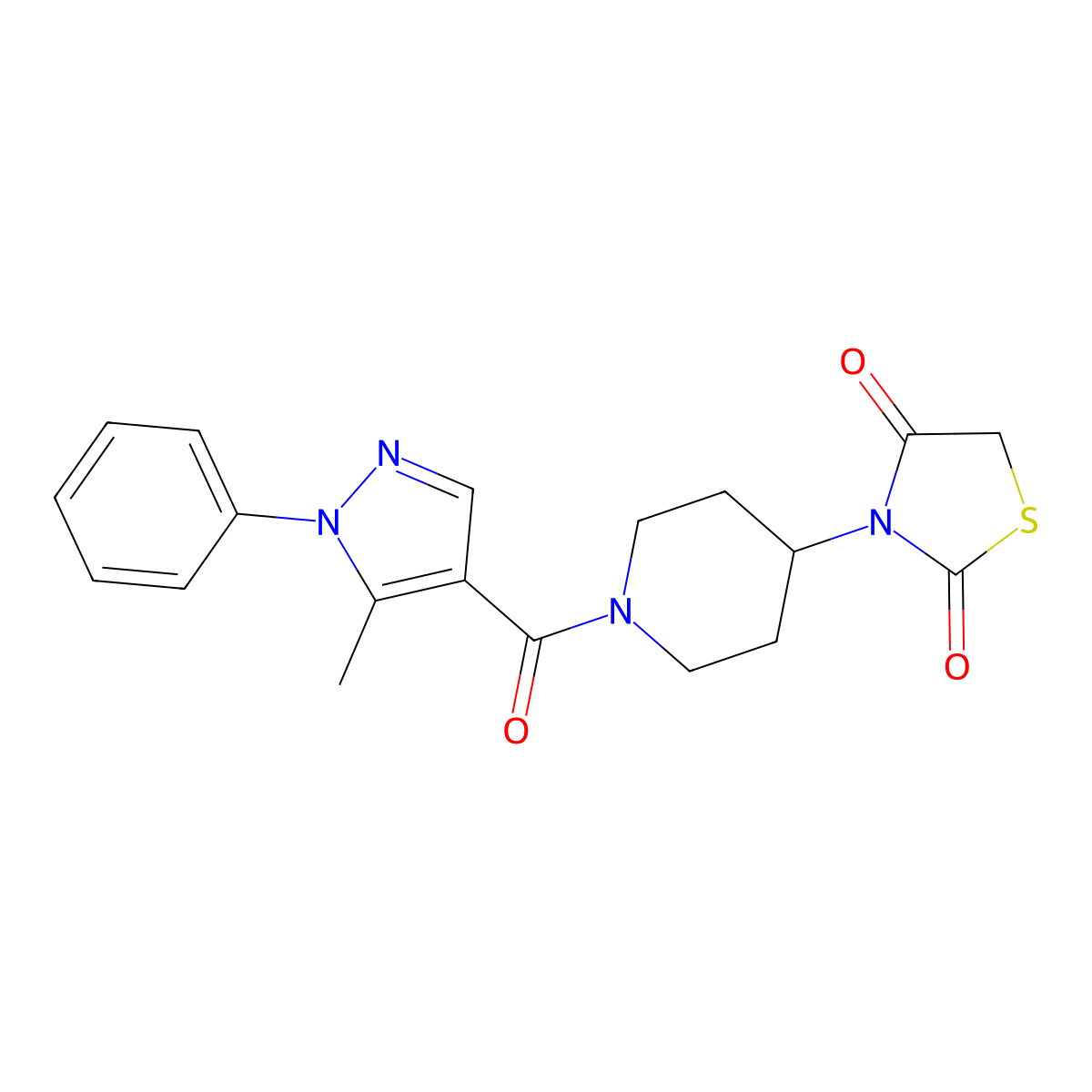 3-(1-(5-methyl-1-phenyl-1H-pyrazole-4-carbonyl)piperidin-4-yl)thiazolidine-2,4-dione molecular structure, CAS 2034315-80-3
