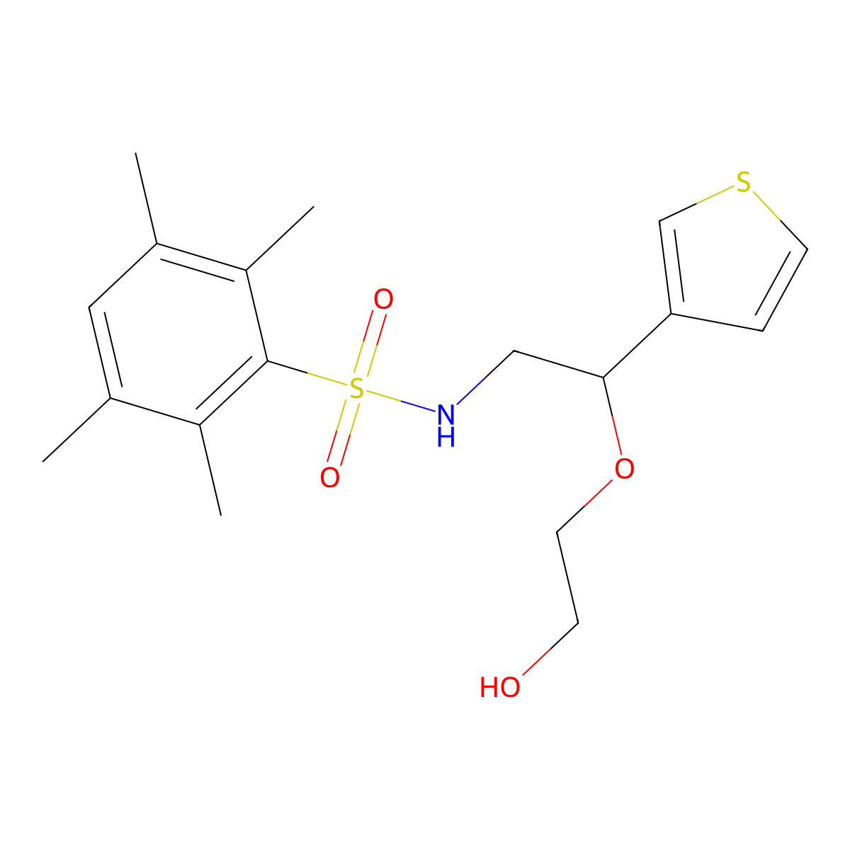 N-(2-(2-hydroxyethoxy)-2-(thiophen-3-yl)ethyl)-2,3,5,6-tetramethylbenzenesulfonamide molecular structure, CAS 2034315-83-6