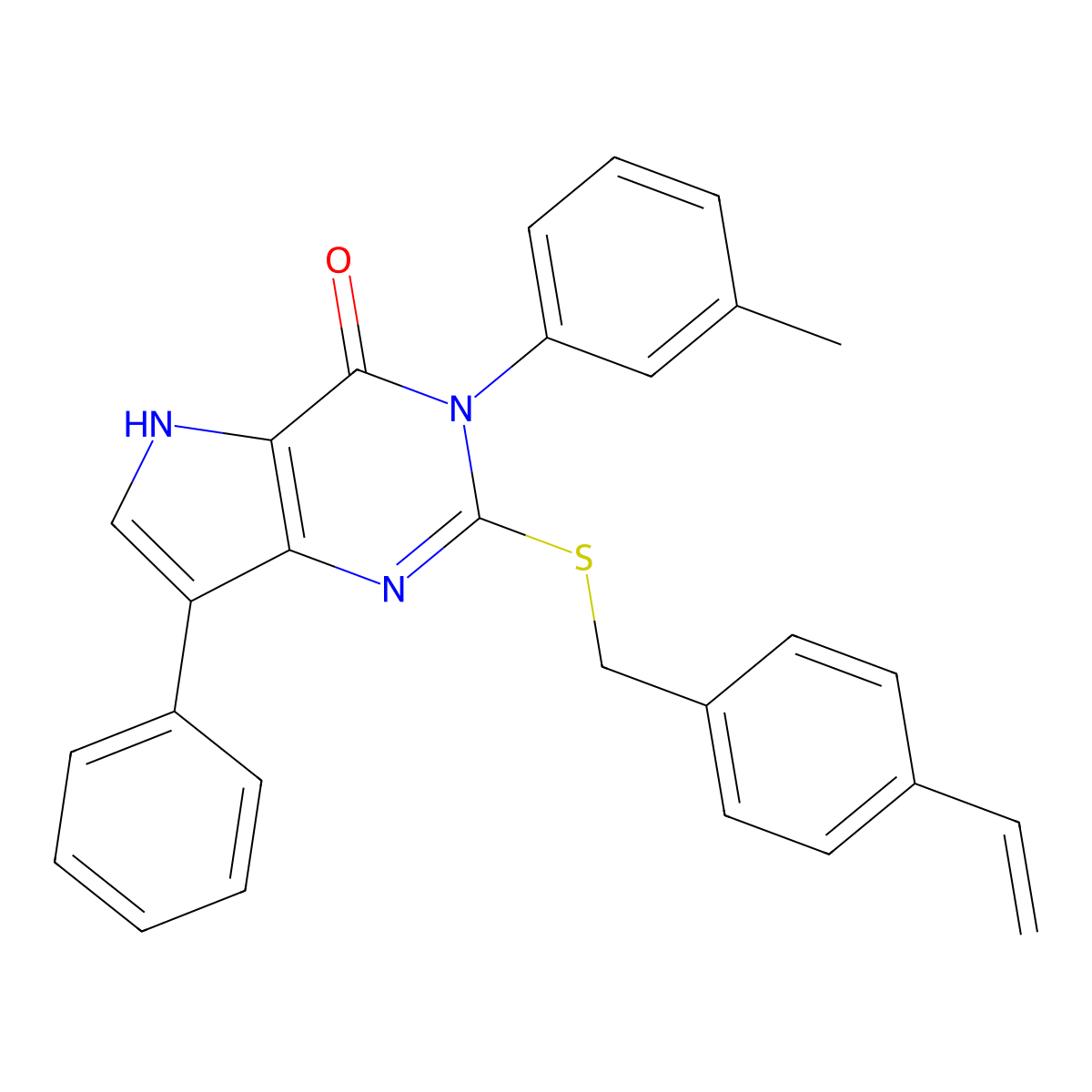 7-phenyl-3-(m-tolyl)-2-((4-vinylbenzyl)thio)-3H-pyrrolo[3,2-d]pyrimidin-4(5H)-one molecular structure, CAS 2034315-85-8
