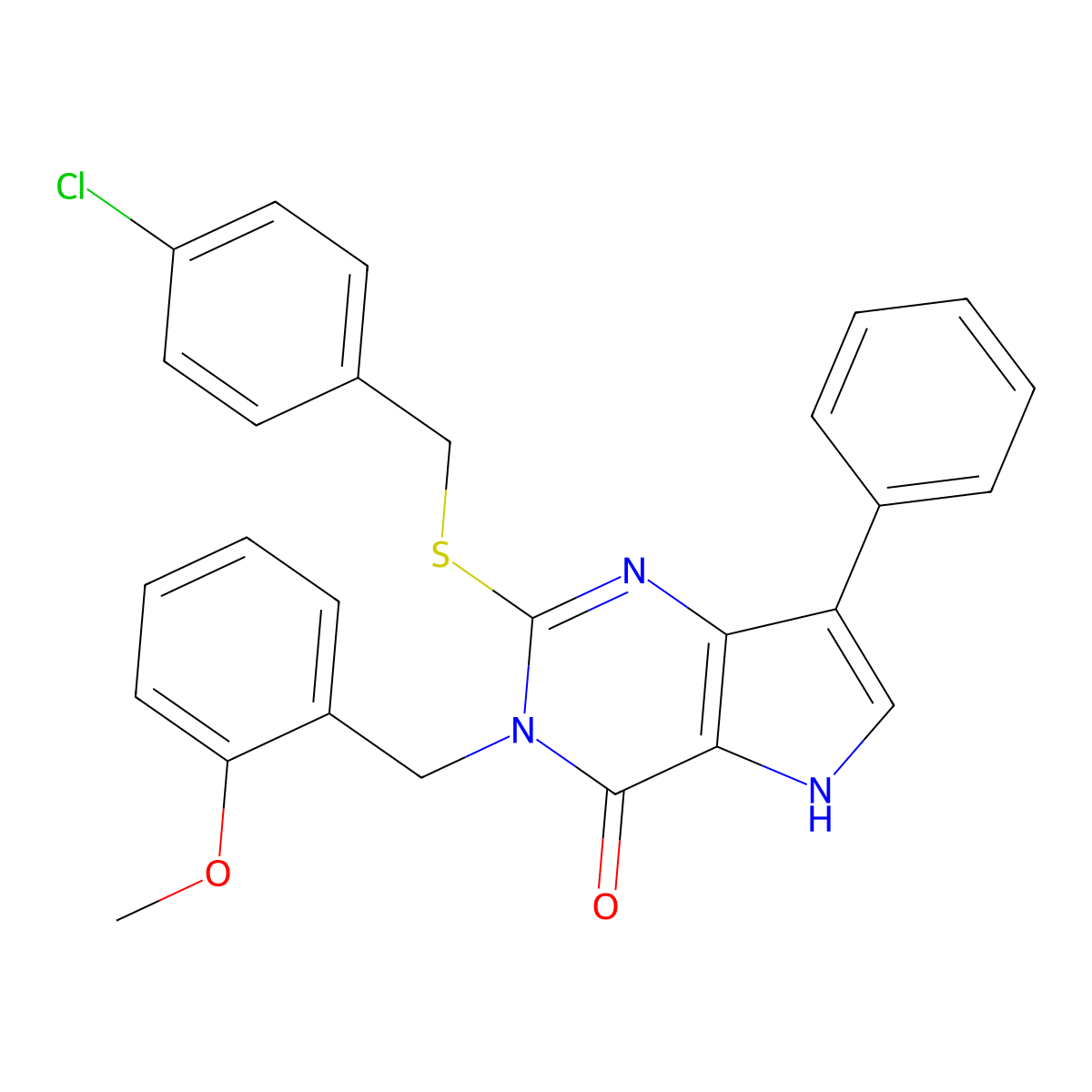2-((4-chlorobenzyl)thio)-3-(2-methoxybenzyl)-7-phenyl-3H-pyrrolo[3,2-d]pyrimidin-4(5H)-one molecular structure, CAS 2034315-90-5