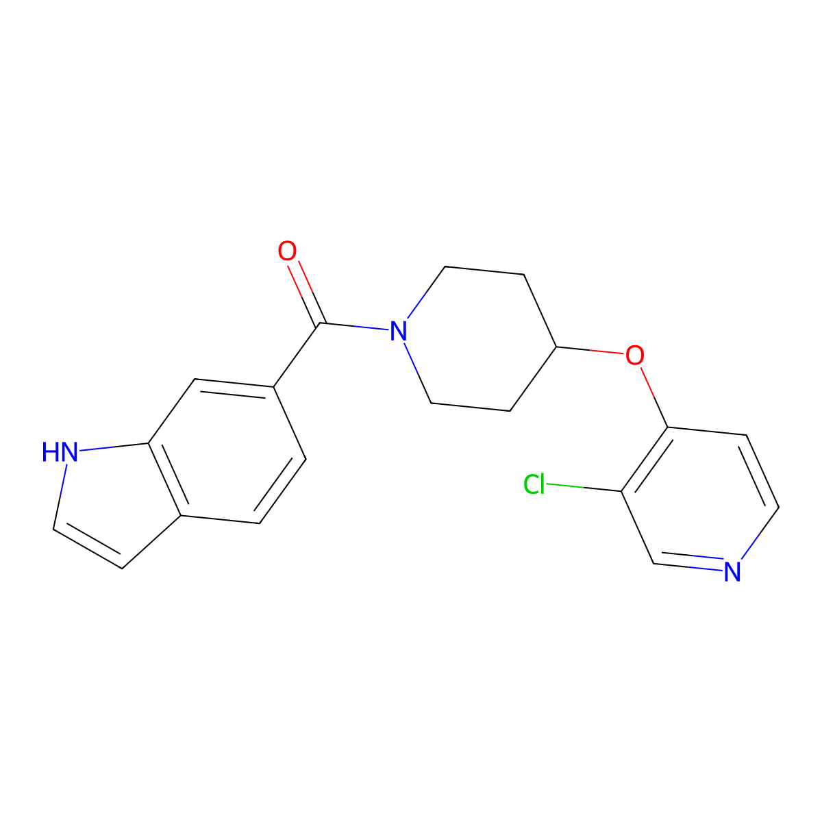 (4-((3-chloropyridin-4-yl)oxy)piperidin-1-yl)(1H-indol-6-yl)methanone molecular structure, CAS 2034315-92-7