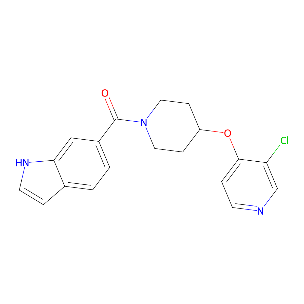 (4-((3-chloropyridin-4-yl)oxy)piperidin-1-yl)(1H-indol-6-yl)methanone molecular structure, CAS 2034315-92-7