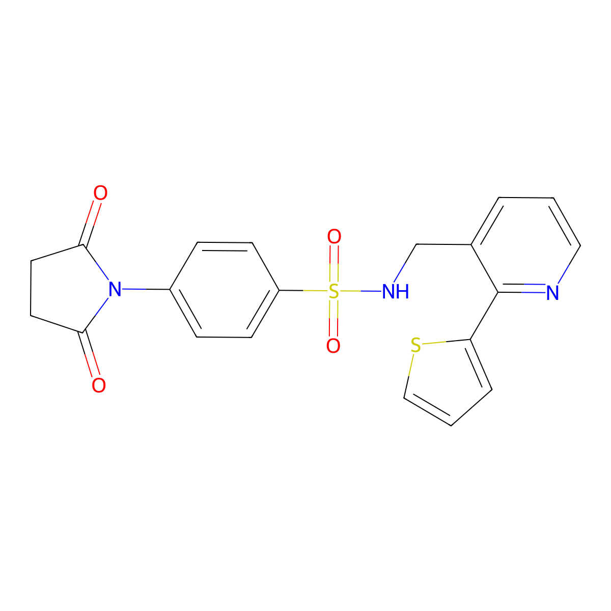 4-(2,5-dioxopyrrolidin-1-yl)-N-((2-(thiophen-2-yl)pyridin-3-yl)methyl)benzenesulfonamide molecular structure, CAS 2034315-93-8