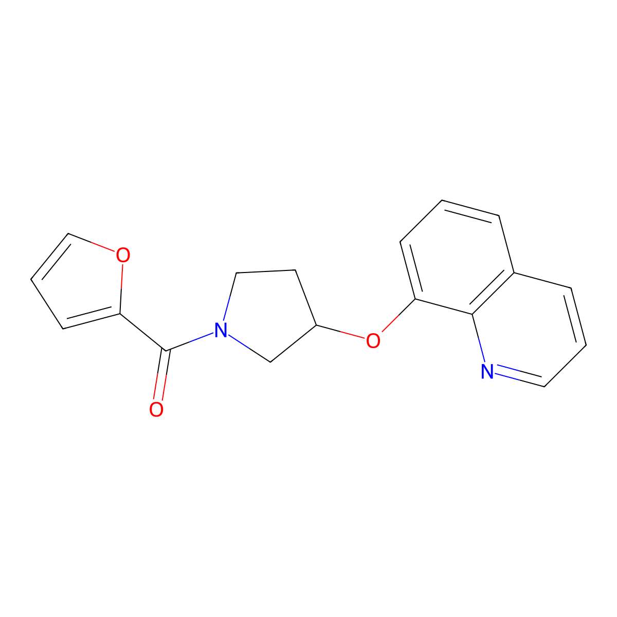 Furan-2-yl(3-(quinolin-8-yloxy)pyrrolidin-1-yl)methanone molecular structure, CAS 2034315-94-9